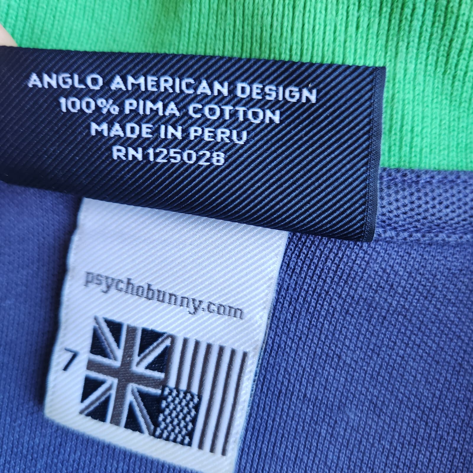 Psycho Bunny Logo Polo Shirt Short Sleeve Pima-Cotton Blue Green-Red Trim Mens 7 - Thumbnail 8