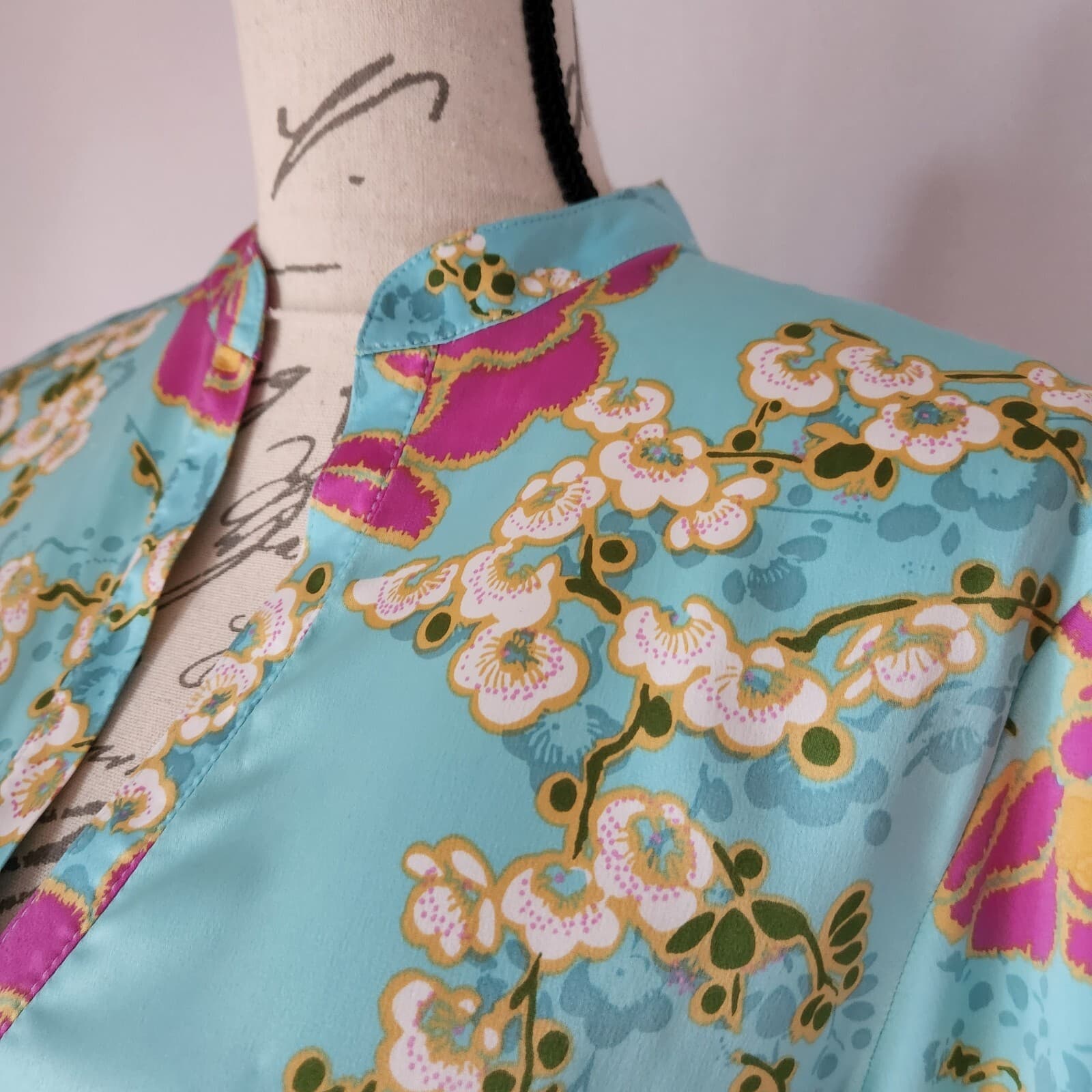 Natori Harumi Satin Pajama-Top Pull-Over Long Sleeve Floral Multicolor Women S - Thumbnail 3