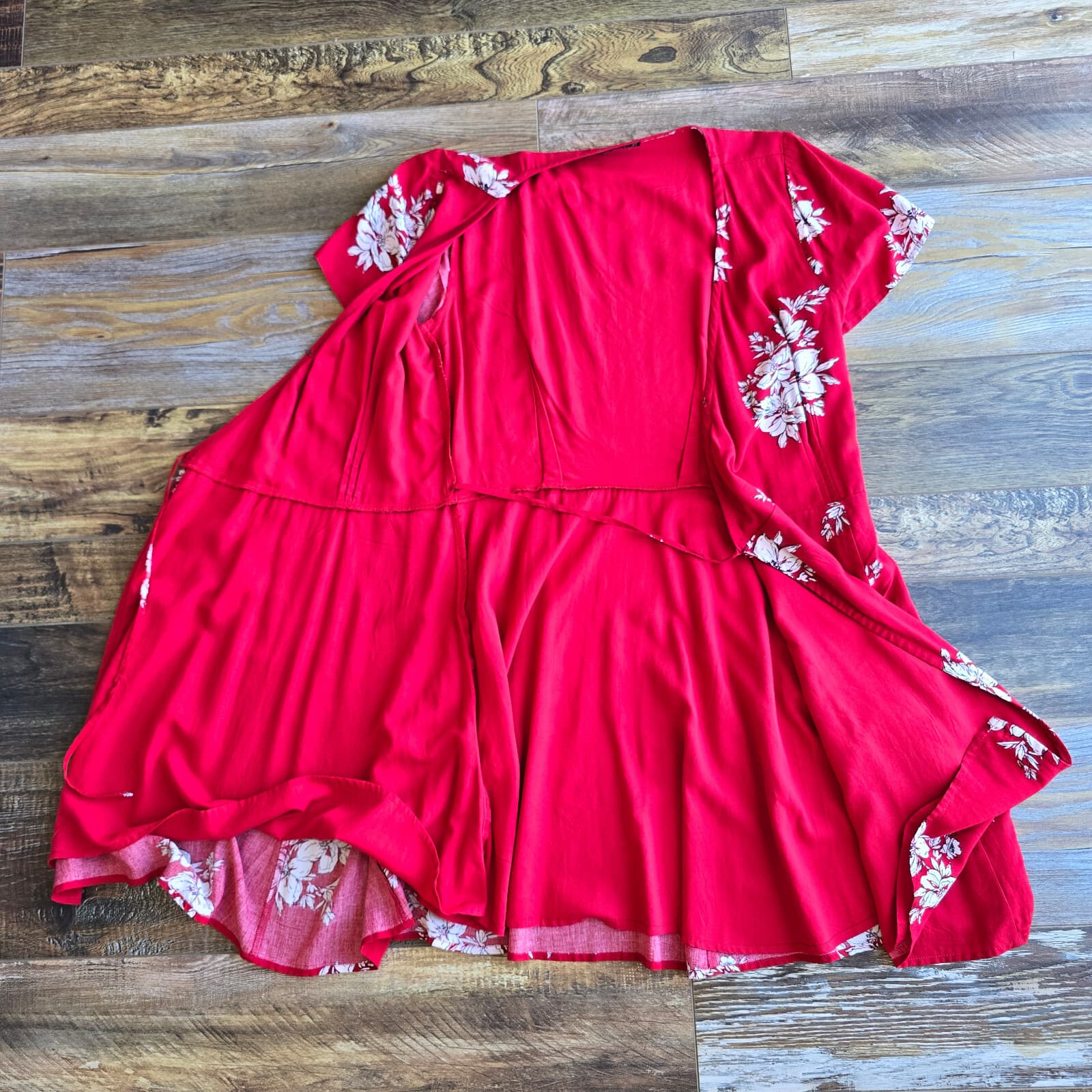 Abercrombie & Fitch Floral Mini Wrap Dress Short Sleeve Viscose Red Women's ST - Thumbnail 5