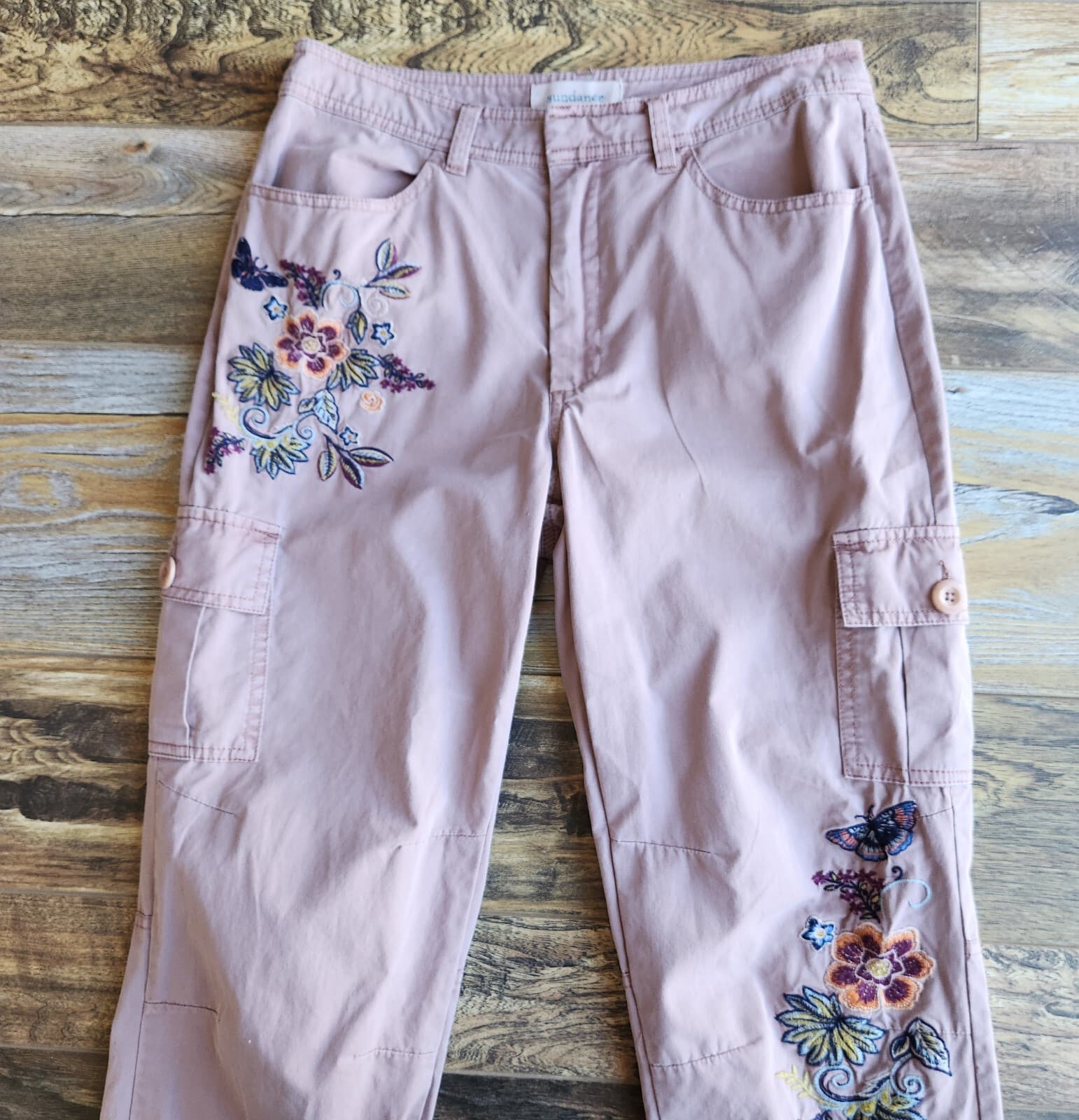 Sundance Vivant Floral Embroidered Cargo Ankle-Zip Crop Pant Pocket Lilac Sz.2 - Thumbnail 4