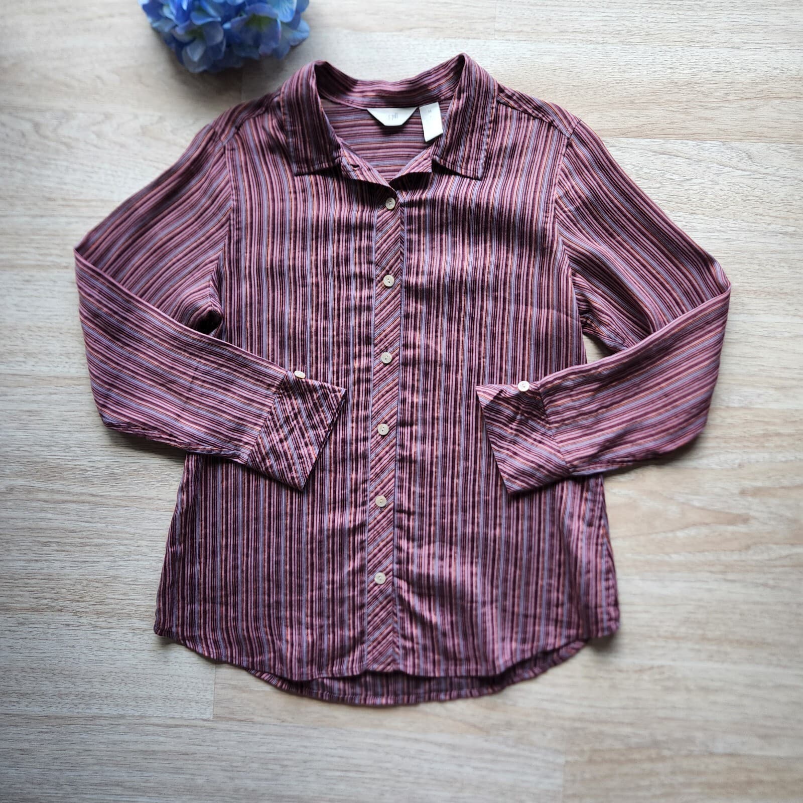 Vintage J.Jill Linen Blend Button-Down Shirt Long Sleeve Multicolor Stripe Sz.M - Thumbnail 5