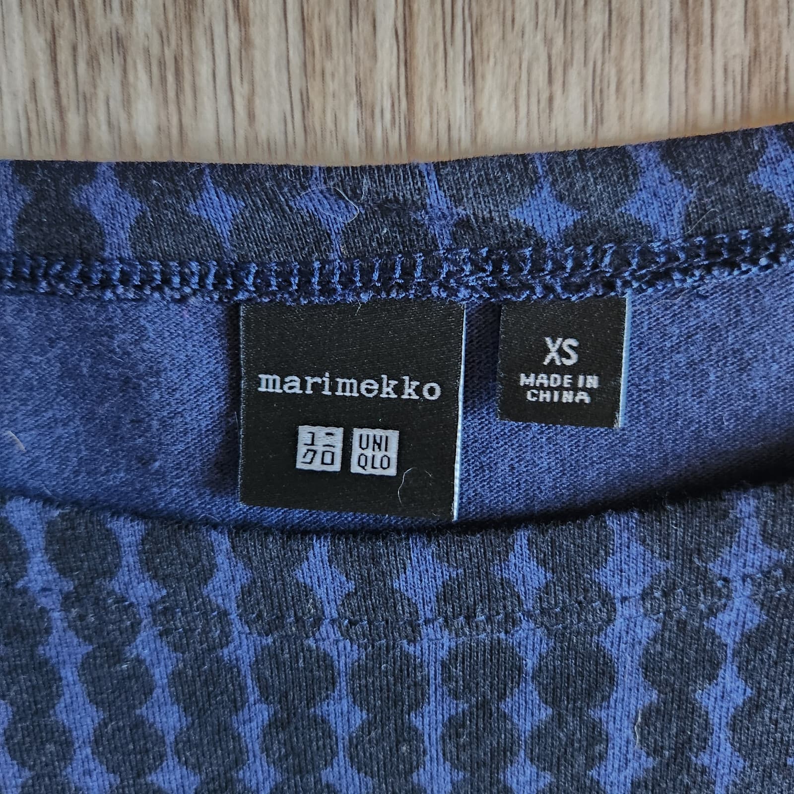 Marimekko Uniqlo Tunic Top Boat Neck Long Sleeve Cotton Blue Black Dots Women XS - Thumbnail 6
