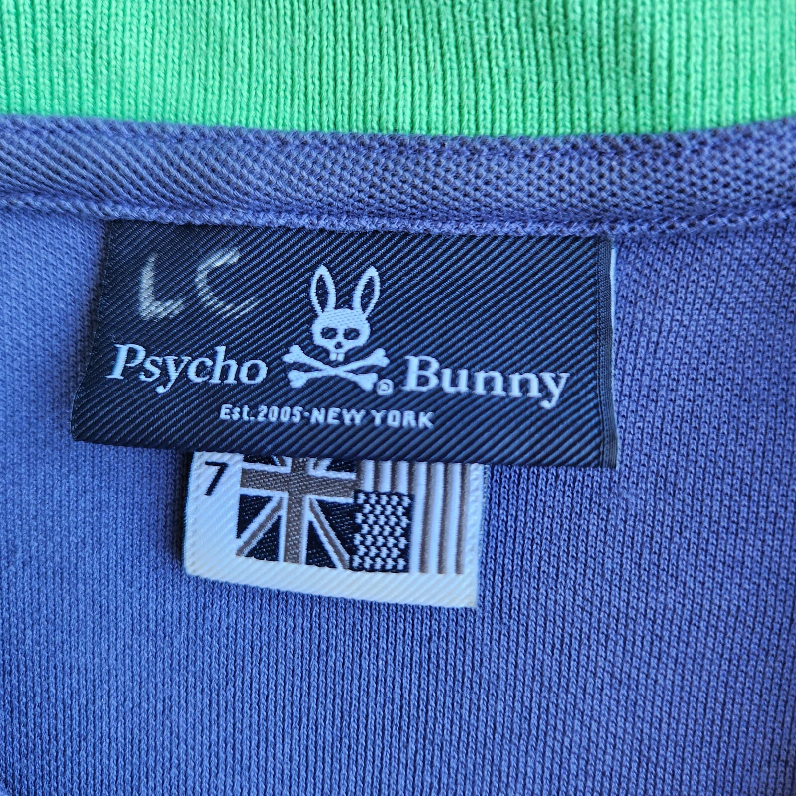 Psycho Bunny Logo Polo Shirt Short Sleeve Pima-Cotton Blue Green-Red Trim Mens 7 - Thumbnail 7