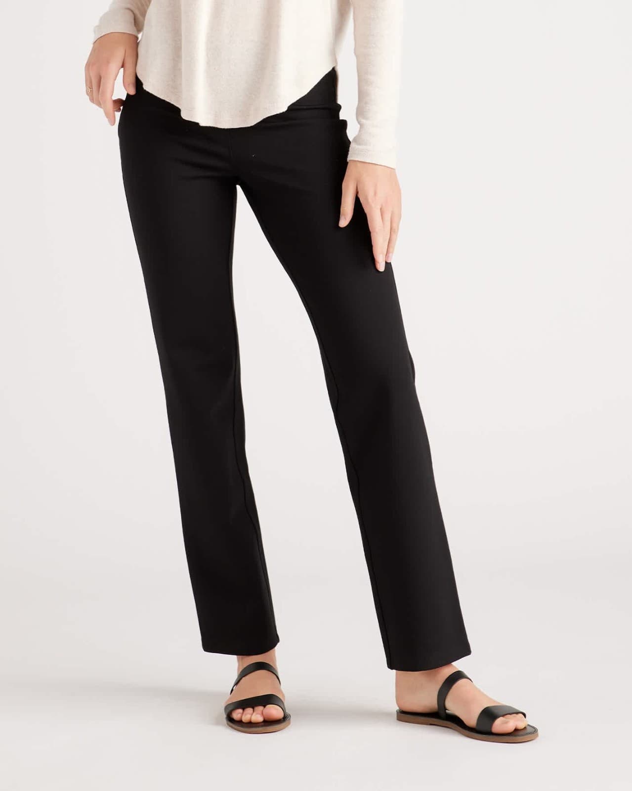 Quince Ultra-Stretch Ponte Straight Leg Pants Pull-On Rayon Blend Black Womens S - Thumbnail 2