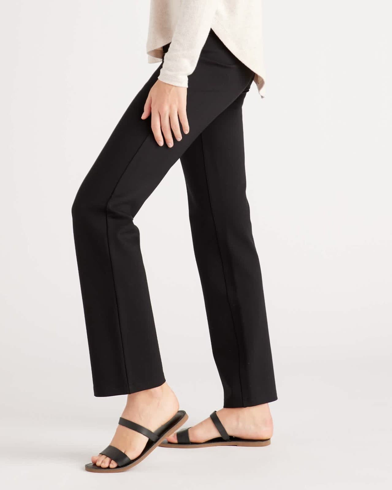Quince Ultra-Stretch Ponte Straight Leg Pants Pull-On Rayon Blend Black Womens S - Thumbnail 4