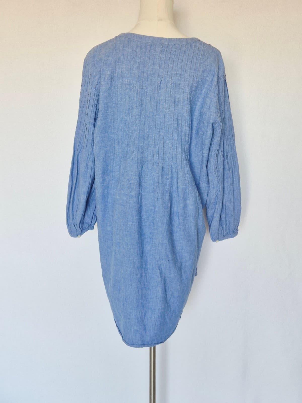 Vineyard Vines Cotton Linen Pintuck Cover Up Top Mini DressLong Sleeve Blue Sz.L - Thumbnail 4