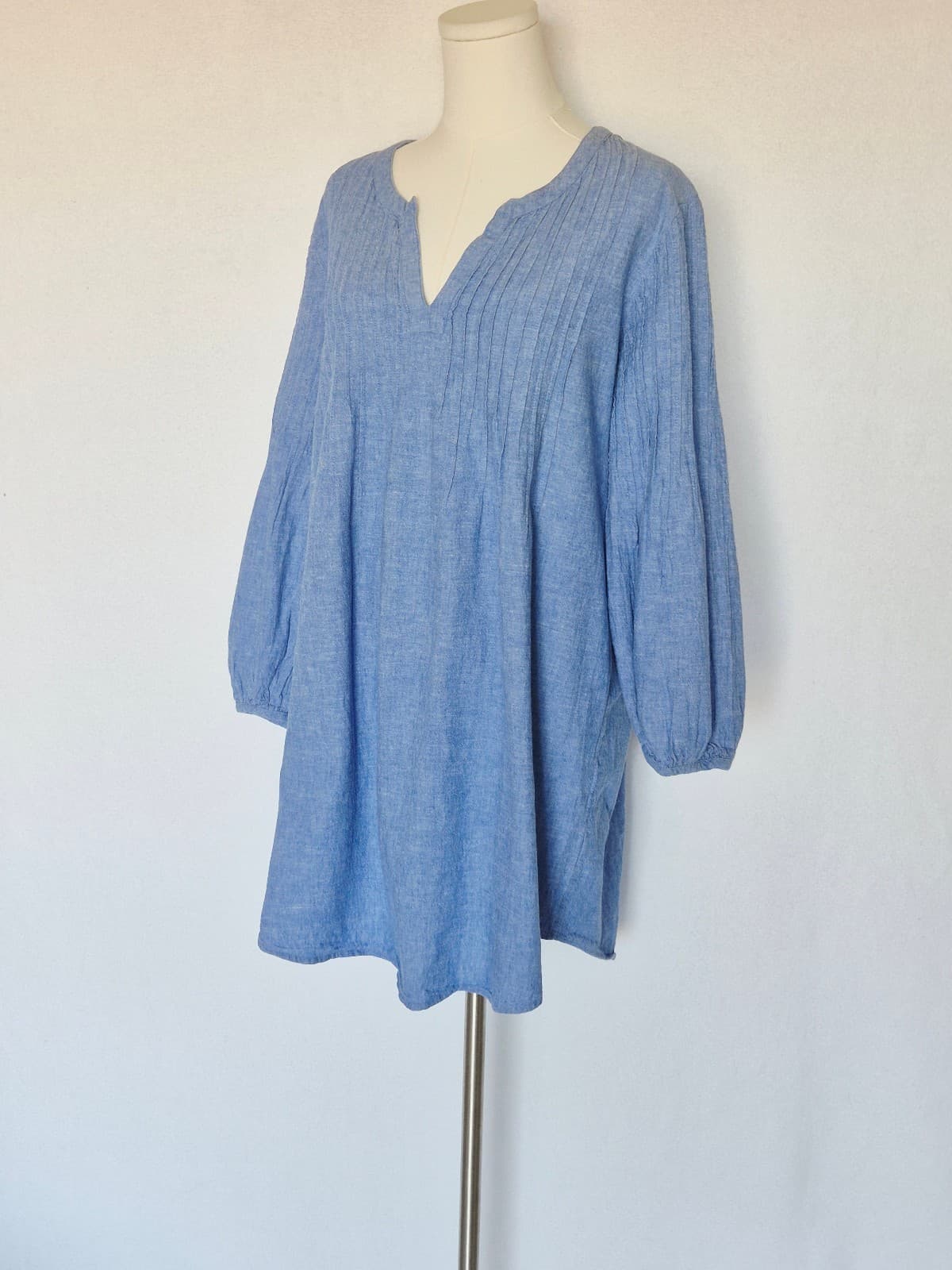 Vineyard Vines Cotton Linen Pintuck Cover Up Top Mini DressLong Sleeve Blue Sz.L - Thumbnail 2