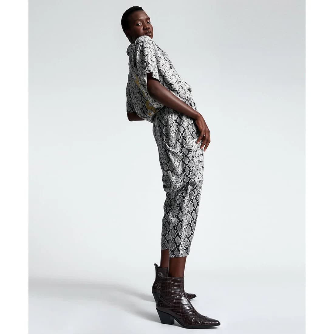 One Teaspoon Snake Pit Harem Cargo Pocket Pants Elastic Waist Black White Sz.M - Thumbnail 7