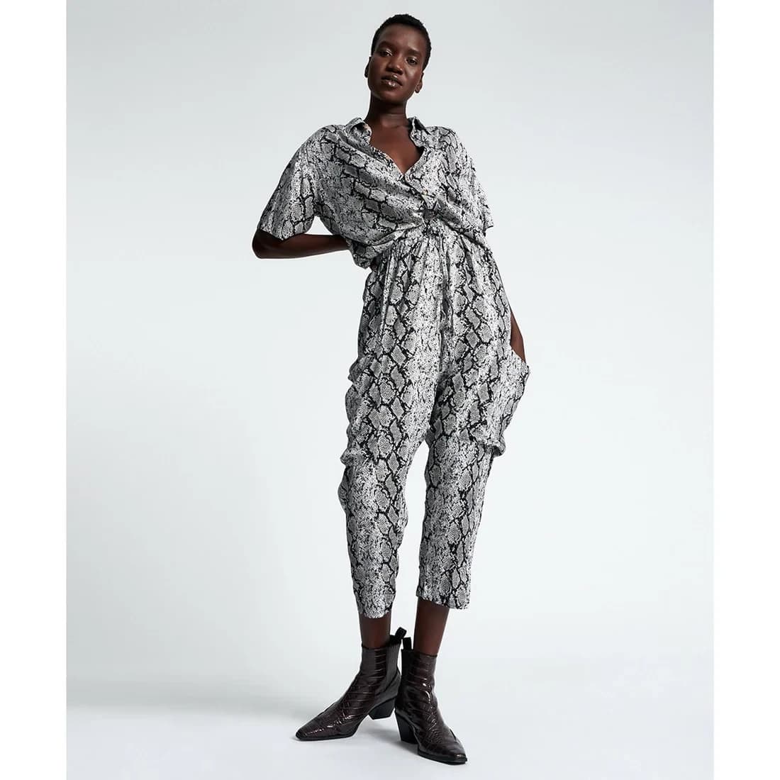 One Teaspoon Snake Pit Harem Cargo Pocket Pants Elastic Waist Black White Sz.M - Thumbnail 4