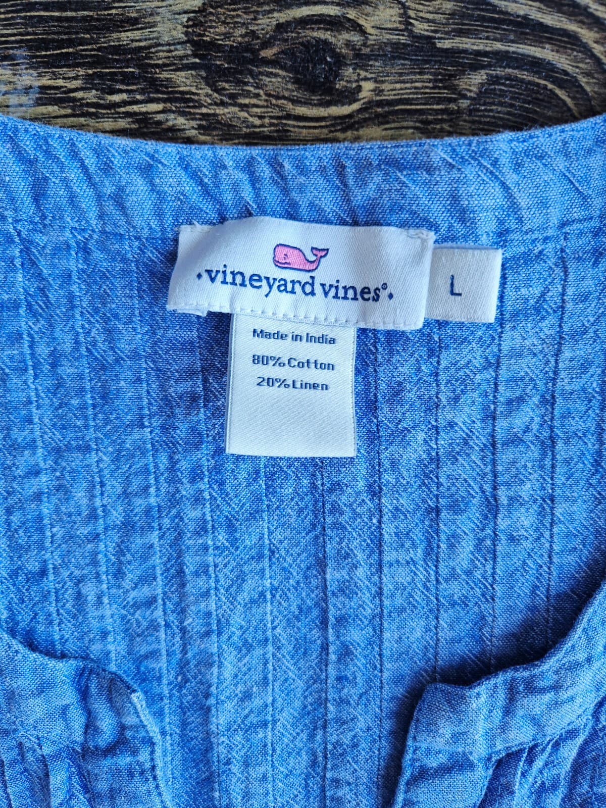 Vineyard Vines Cotton Linen Pintuck Cover Up Top Mini DressLong Sleeve Blue Sz.L - Thumbnail 7