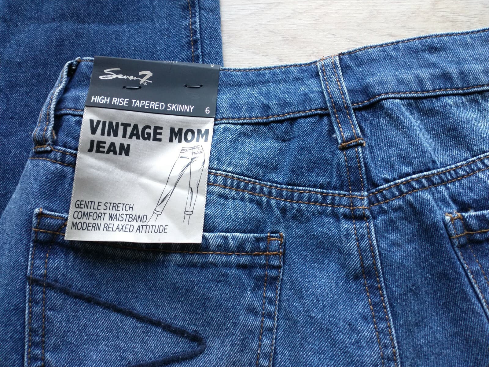 NWT Seven7 High Rise Tapered Skinny Vintage Mom Jeans Blue 100%Cotton Women Sz.6 - Thumbnail 8