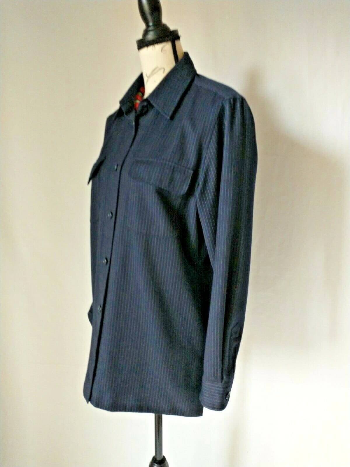 Lauren Ralph Lauren 100% Wool Shirt Jacket Button Lined Pinstripe Blue Women 12 - Thumbnail 5