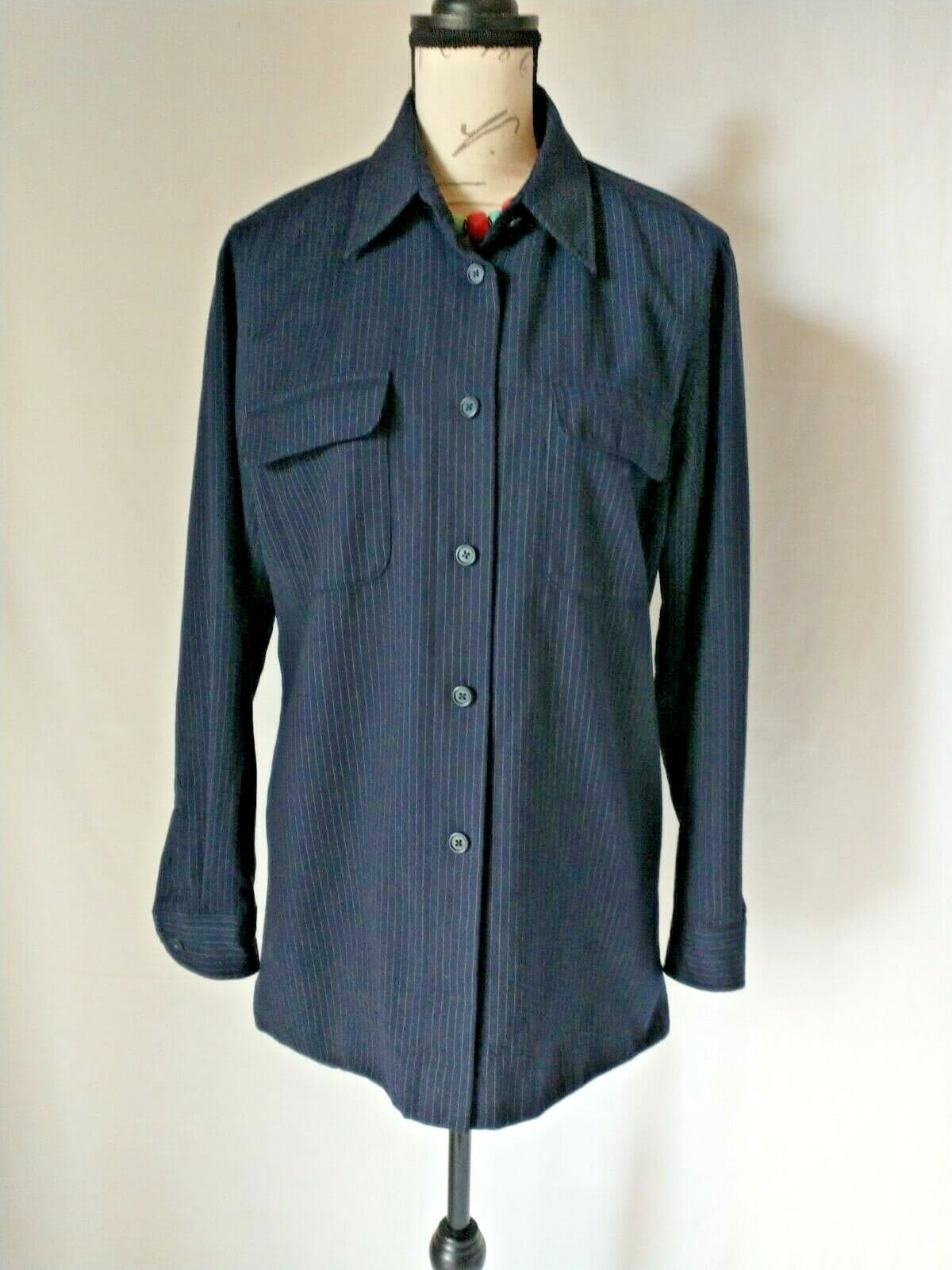 Lauren Ralph Lauren 100% Wool Shirt Jacket Button Lined Pinstripe Blue Women 12 - Thumbnail 3