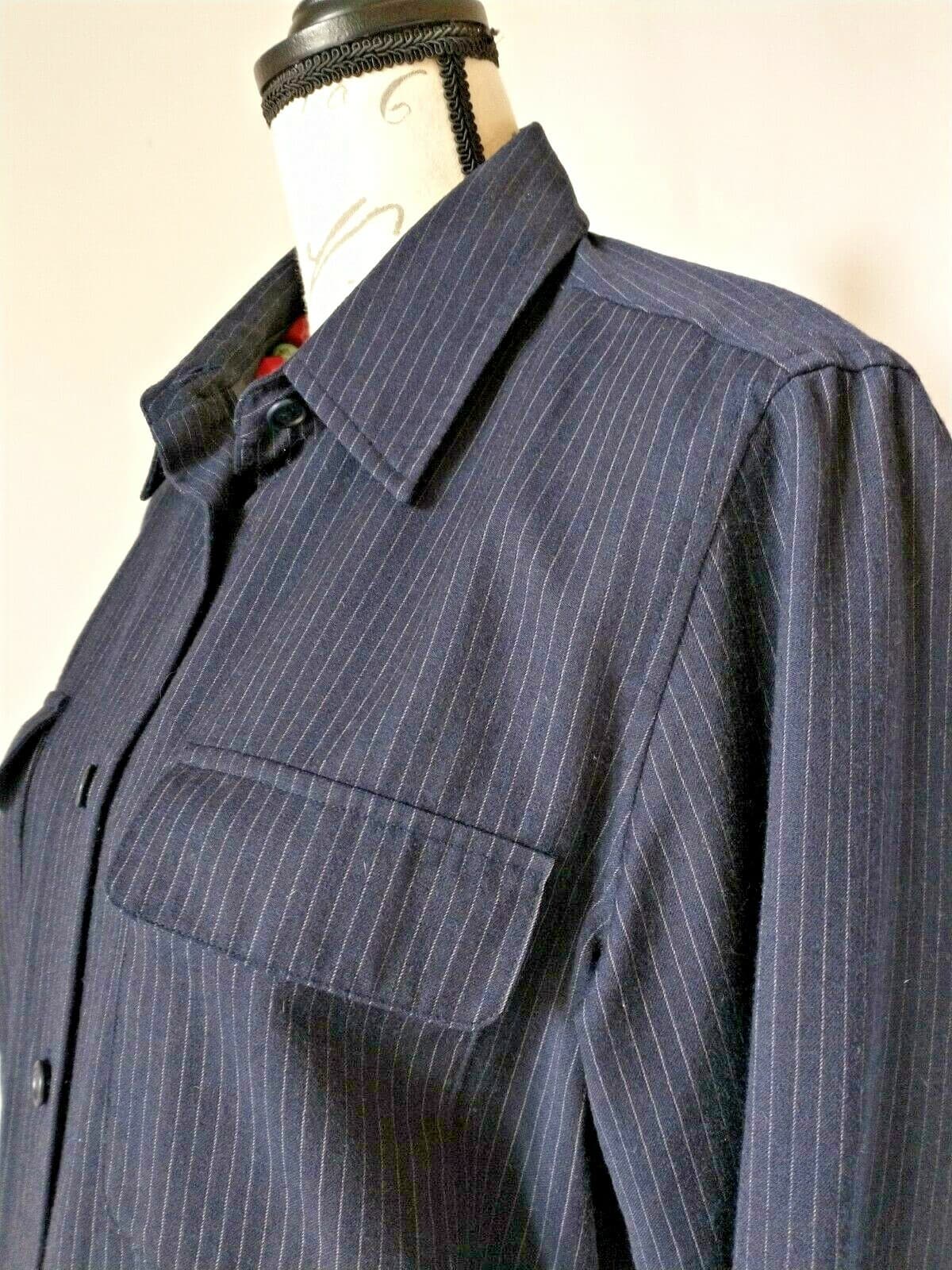 Lauren Ralph Lauren 100% Wool Shirt Jacket Button Lined Pinstripe Blue Women 12 - Thumbnail 2