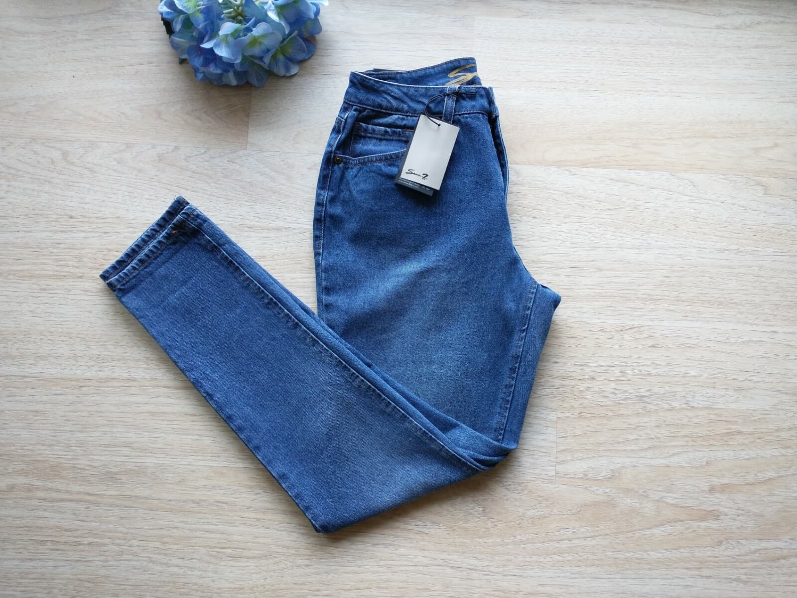 NWT Seven7 High Rise Tapered Skinny Vintage Mom Jeans Blue 100%Cotton Women Sz.6 - Thumbnail 2