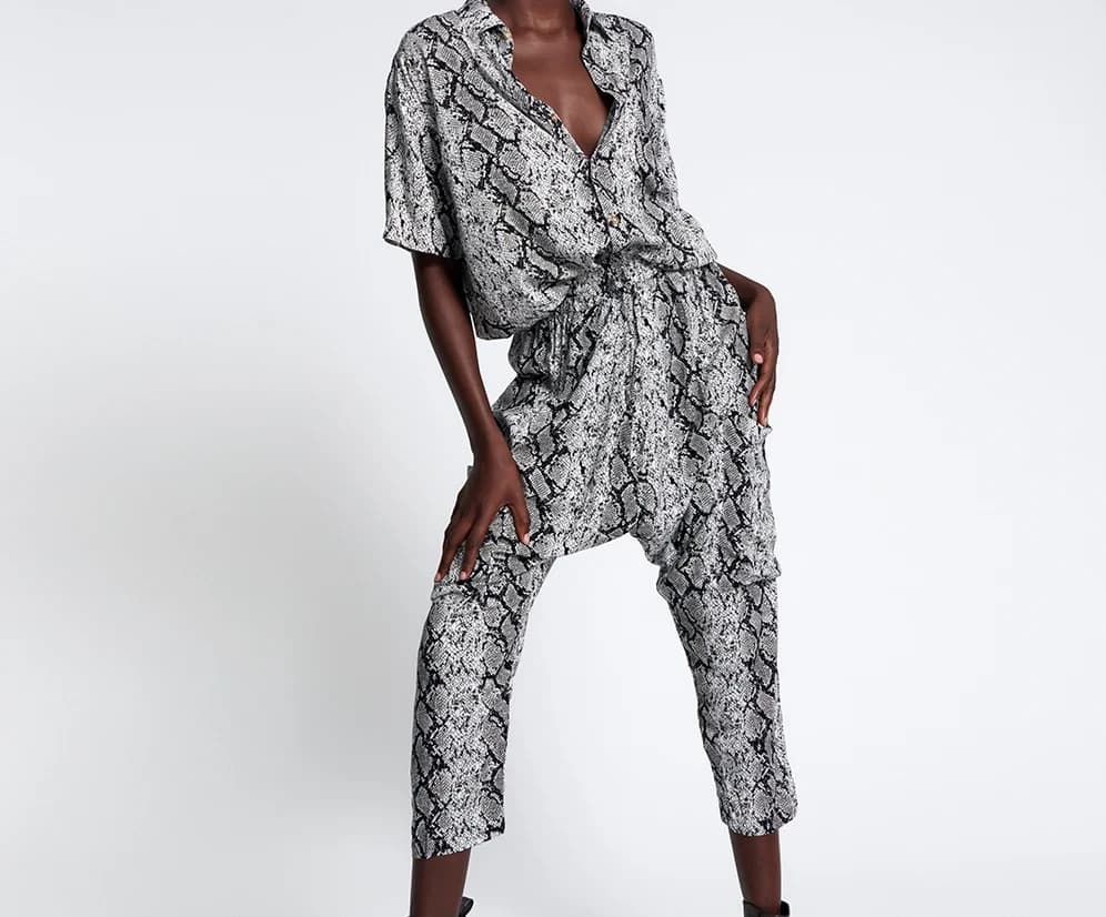 One Teaspoon Snake Pit Harem Cargo Pocket Pants Elastic Waist Black White Sz.M - Thumbnail 2