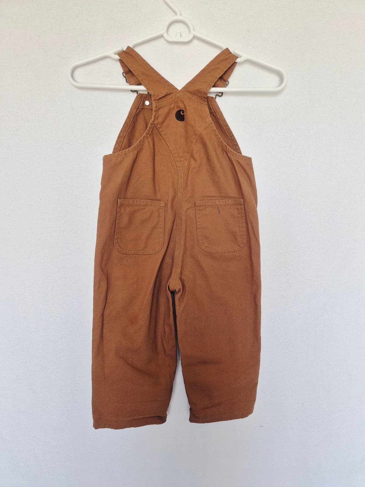 Carhartt 24 Months Toddler Bib Overalls Brown Cotton Canvas Leg-Snap Adjustable - Thumbnail 3