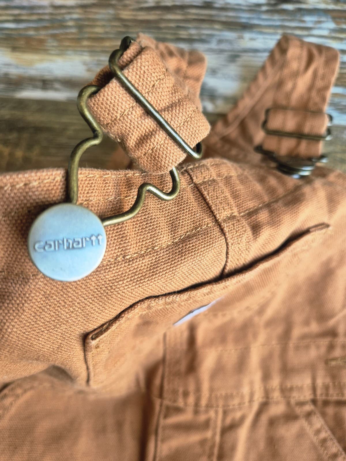 Carhartt 24 Months Toddler Bib Overalls Brown Cotton Canvas Leg-Snap Adjustable - Thumbnail 7