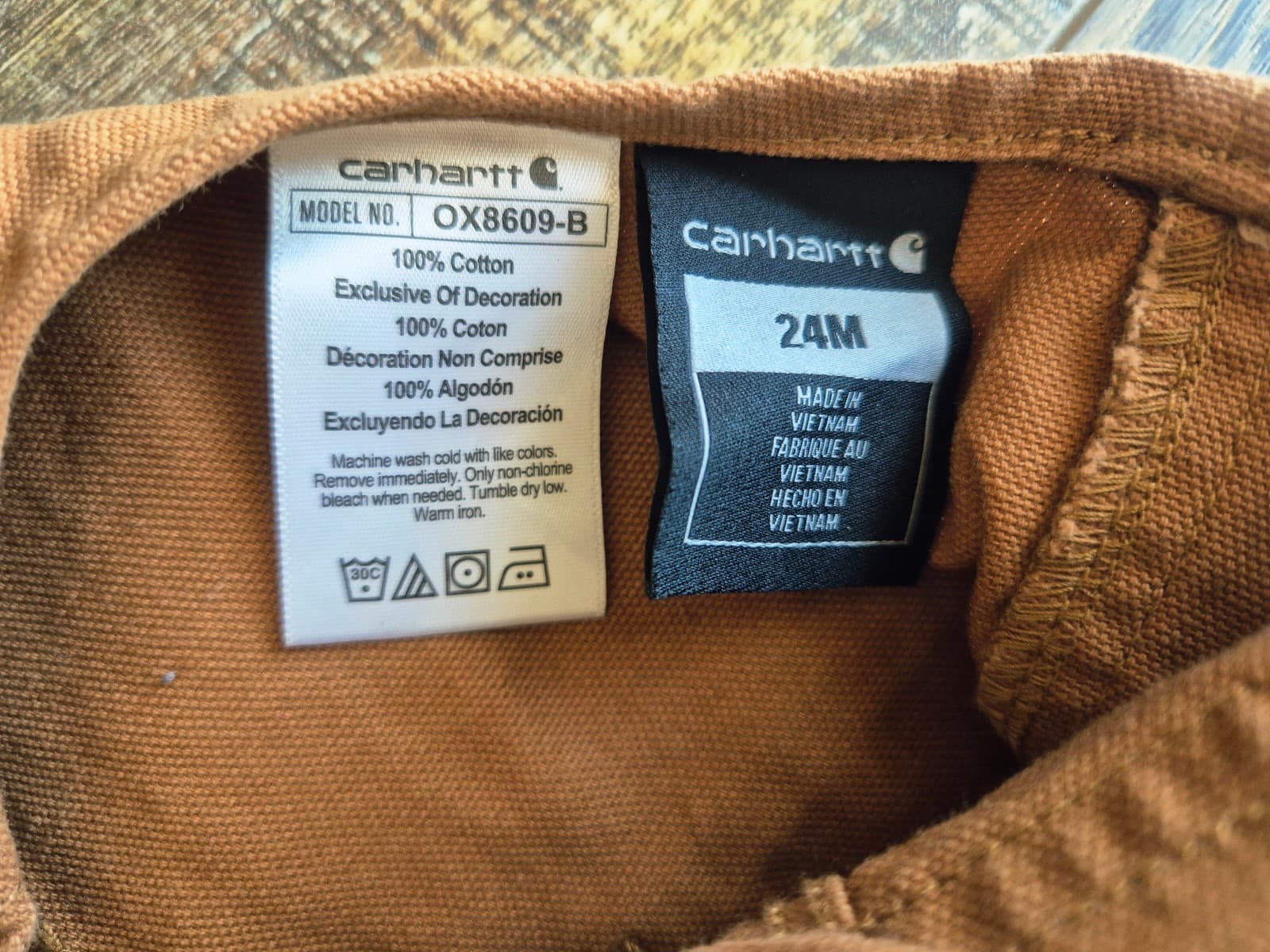Carhartt 24 Months Toddler Bib Overalls Brown Cotton Canvas Leg-Snap Adjustable - Thumbnail 8