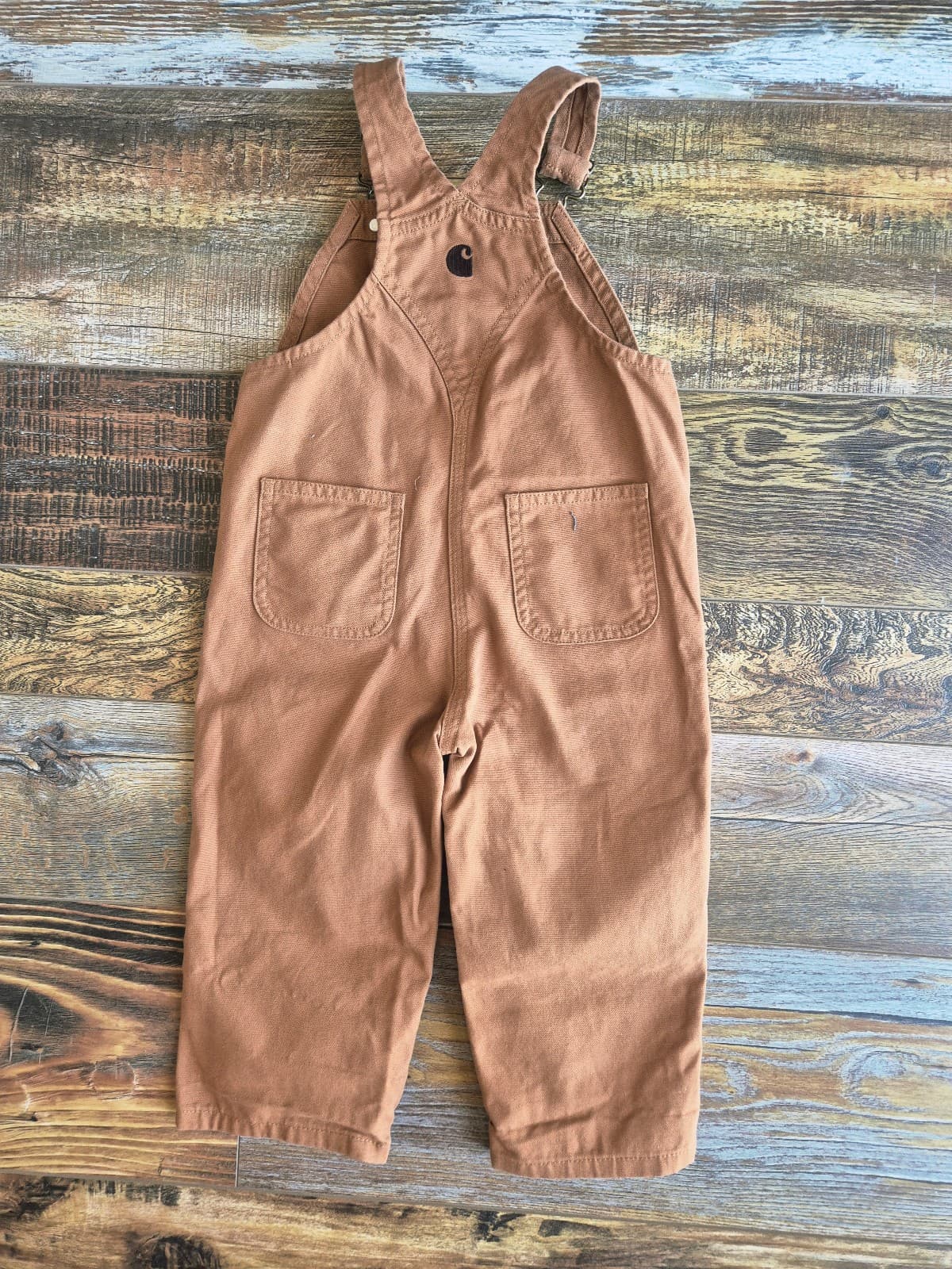 Carhartt 24 Months Toddler Bib Overalls Brown Cotton Canvas Leg-Snap Adjustable - Thumbnail 4