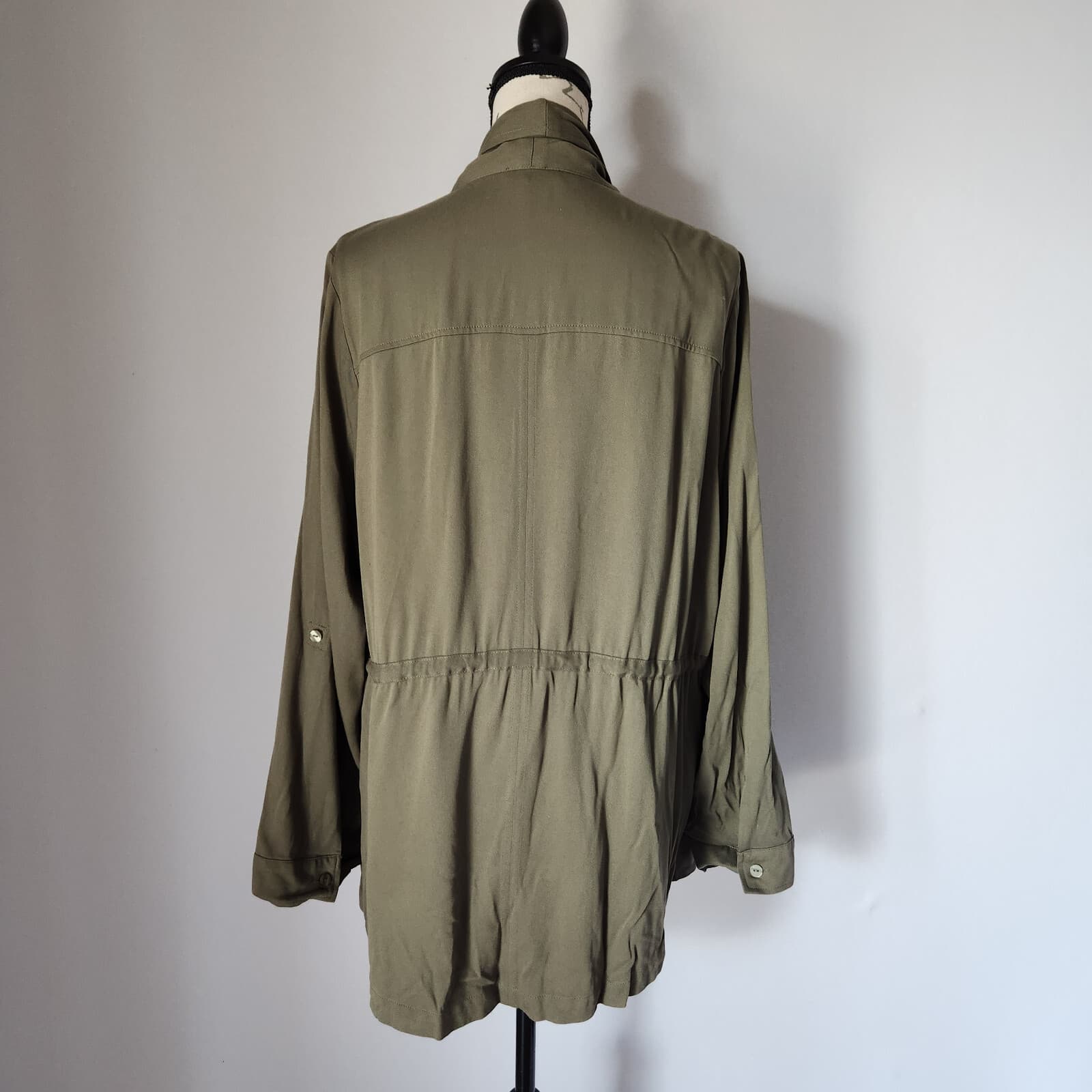 Torrid Open Front Tie-Waist Jacket Pocket Rayon Military Green Women Sz.2 (2X) - Thumbnail 4