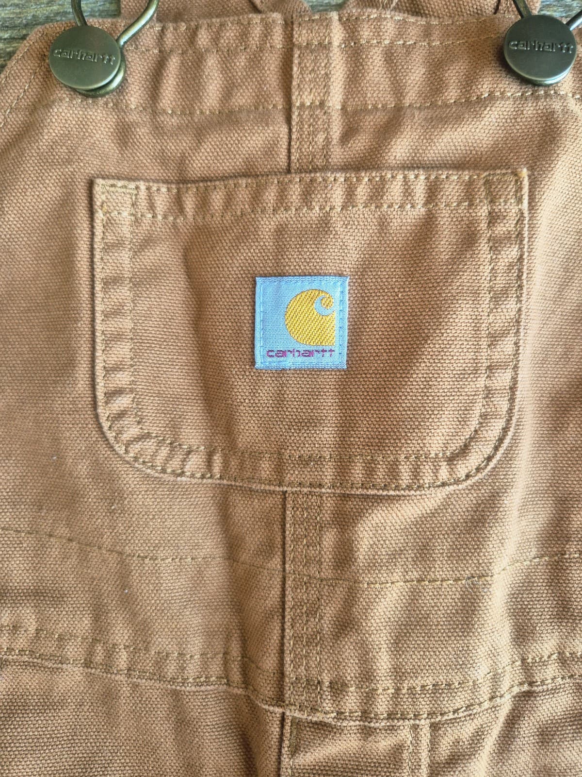 Carhartt 24 Months Toddler Bib Overalls Brown Cotton Canvas Leg-Snap Adjustable - Thumbnail 6