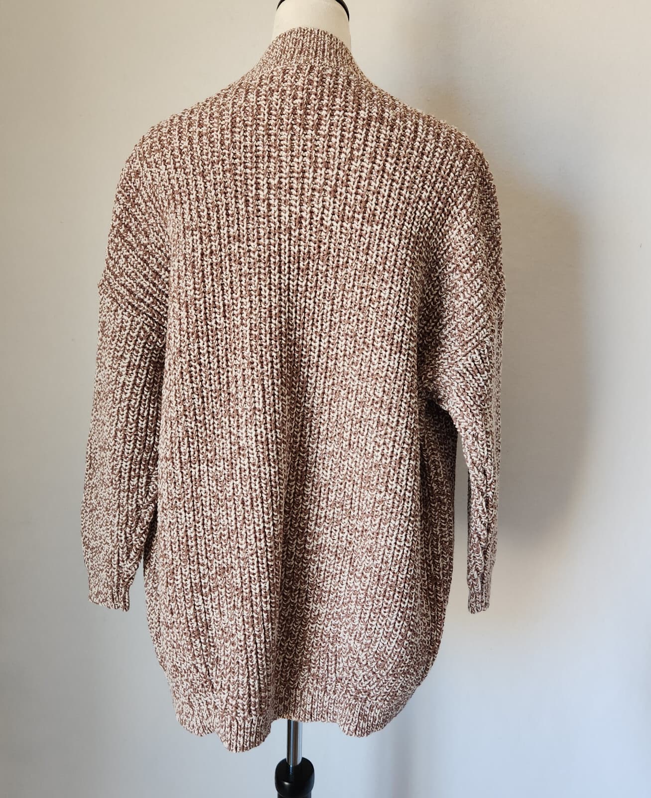 NWT Haven Well Within Chunky Ribbed Knit Open Cardigan Cotton Blend Brown Sz.L - Thumbnail 6