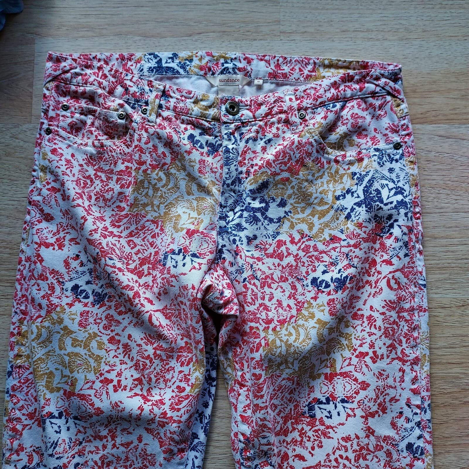 Sundance White Denim Jeans Slim Leg Abstract Printed Cotton Blend Zip Women Sz.8 - Thumbnail 5