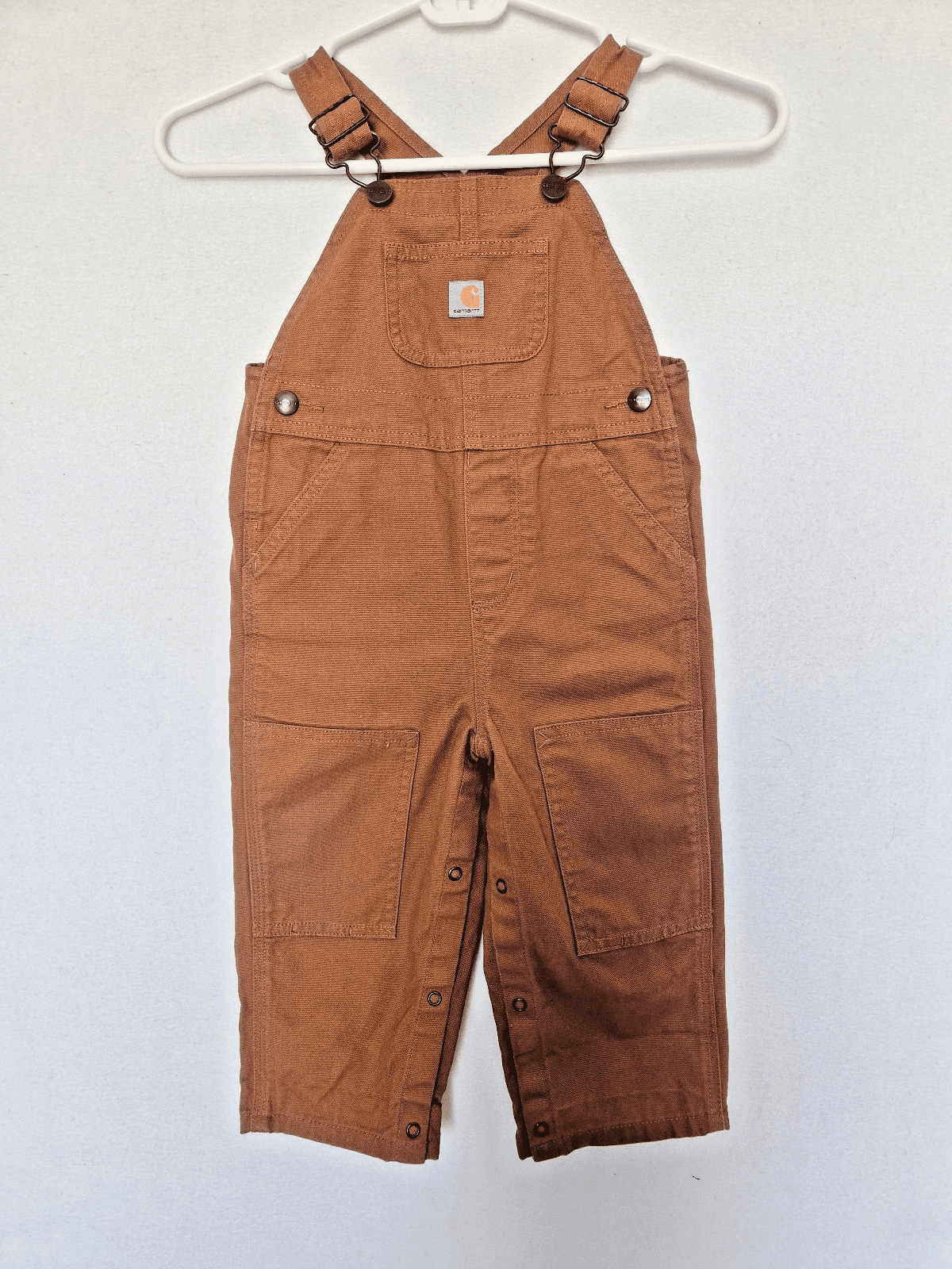 Carhartt 24 Months Toddler Bib Overalls Brown Cotton Canvas Leg-Snap Adjustable - Thumbnail 2
