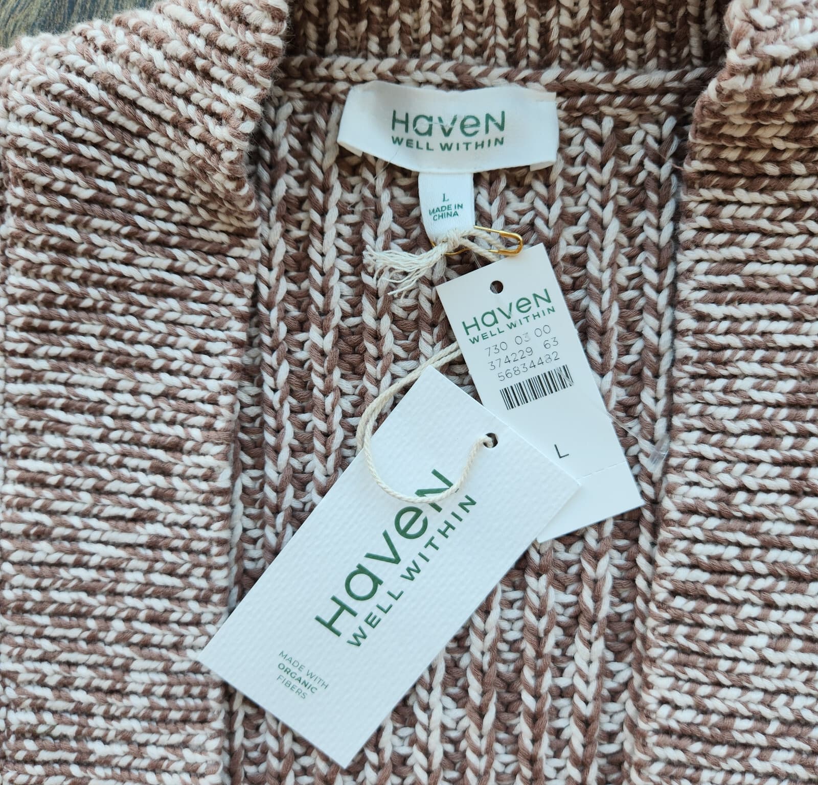 NWT Haven Well Within Chunky Ribbed Knit Open Cardigan Cotton Blend Brown Sz.L - Thumbnail 7