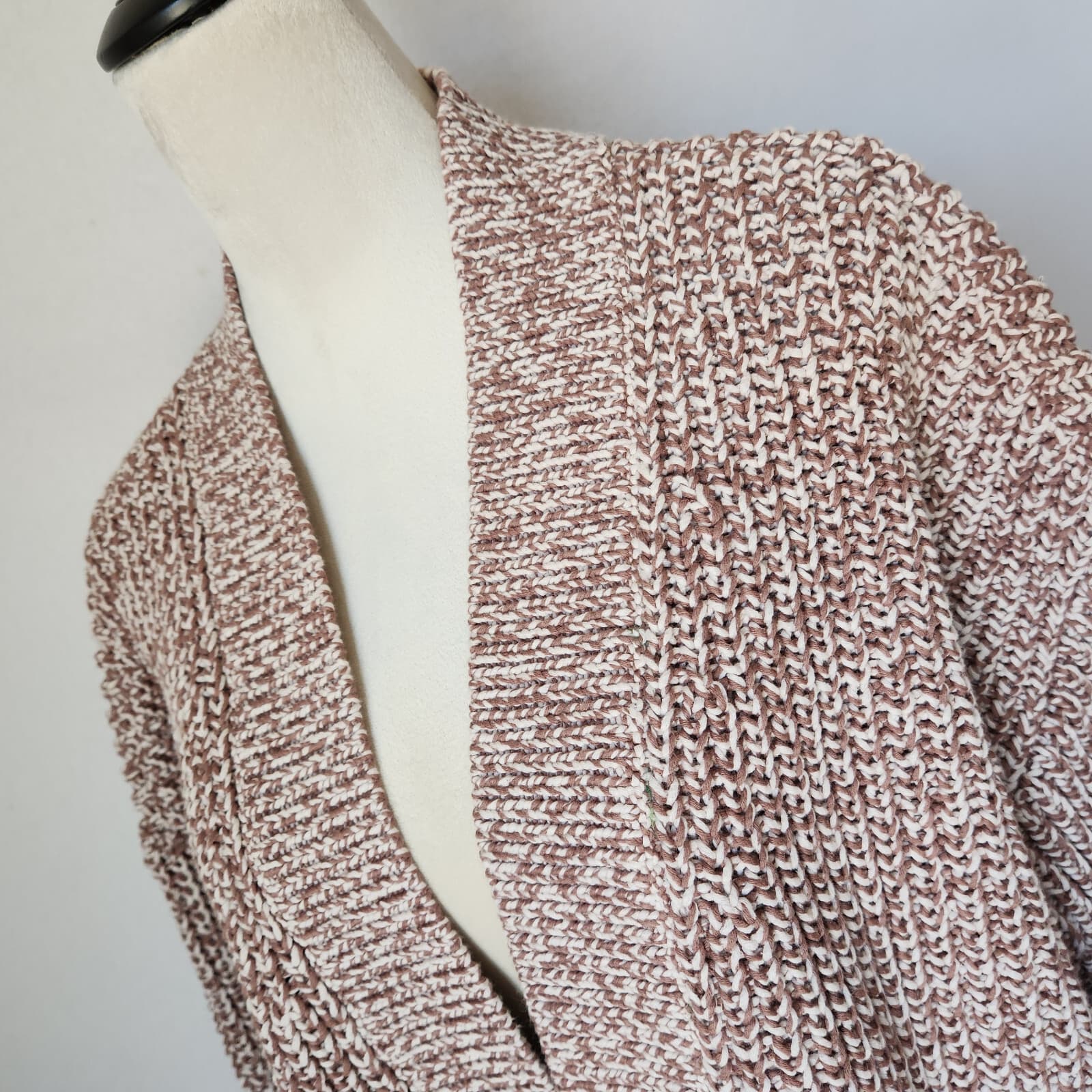 NWT Haven Well Within Chunky Ribbed Knit Open Cardigan Cotton Blend Brown Sz.L - Thumbnail 4