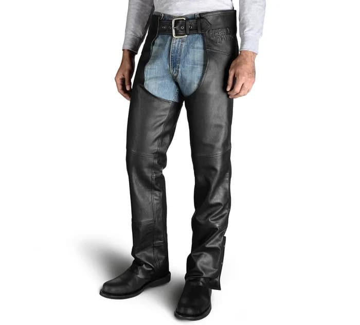 NWT Harley-Davidson $325 Chap-Deluxe II Black Stretch Leather Motocycle Men's XL