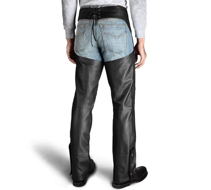 NWT Harley-Davidson $325 Chap-Deluxe II Black Stretch Leather Motocycle Men's XL - Thumbnail 4