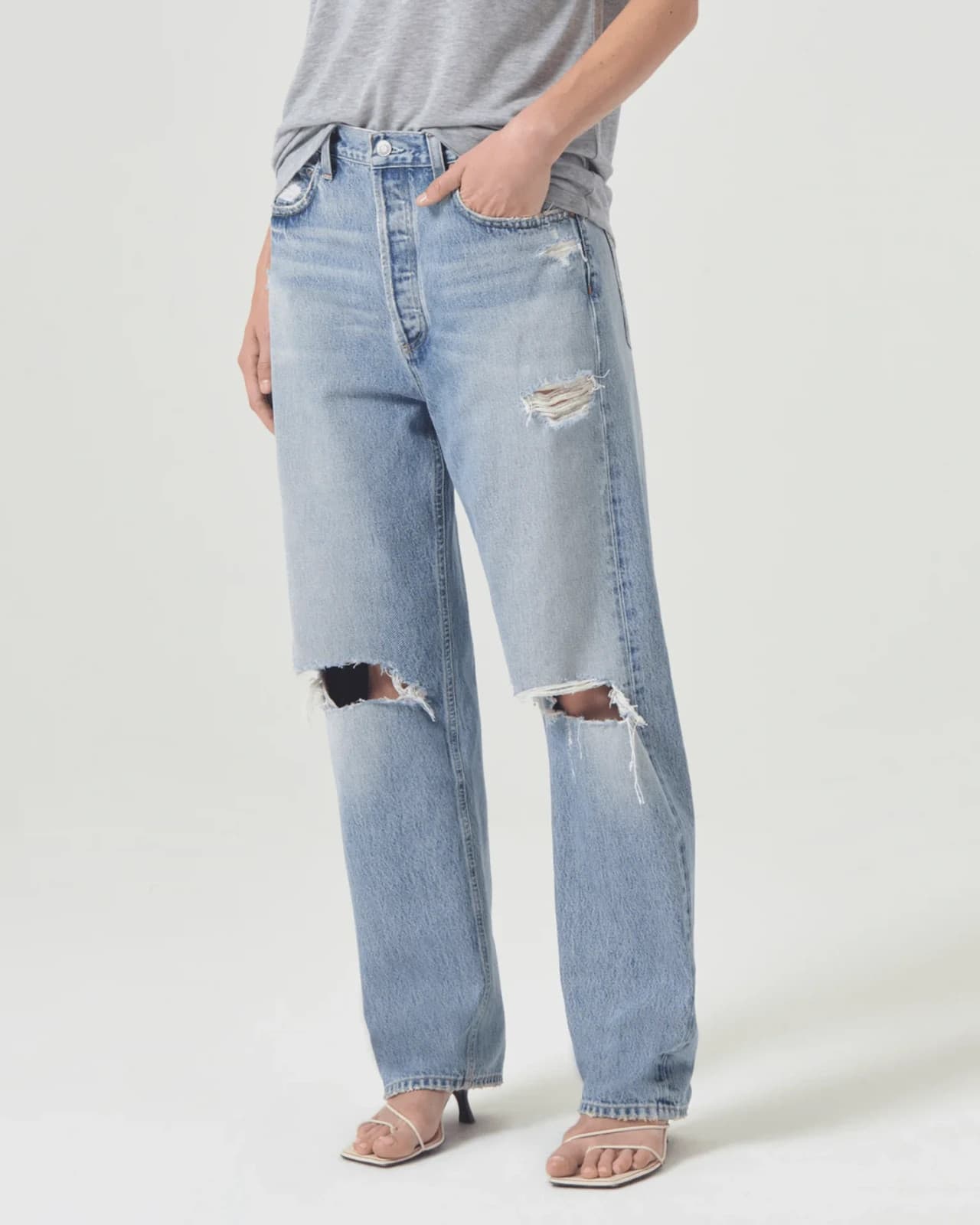 NWoT AGOLDE 90's Mid Rise Distressed Loose Fit Jeans Buttonfly Fall Out Sz.33 - Thumbnail 10