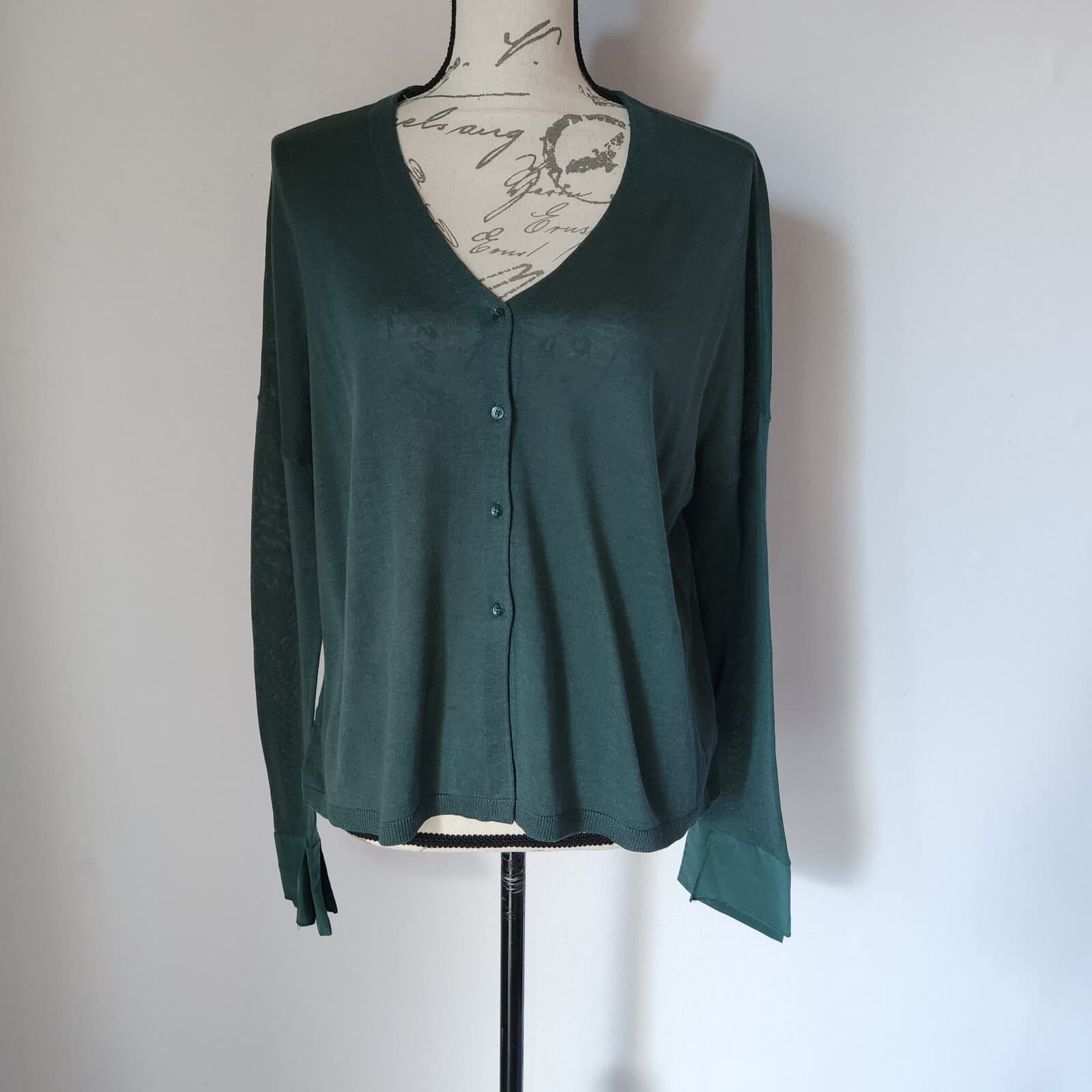 NWoT Schumacher Silk Linen Blend Cardigan Button V-Neck Green Women's 2