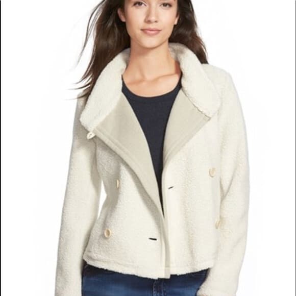 Standard James Perse Shrunken Sherpa Fleece Jacket High Neck Button Beige Sz.4 - Thumbnail 4
