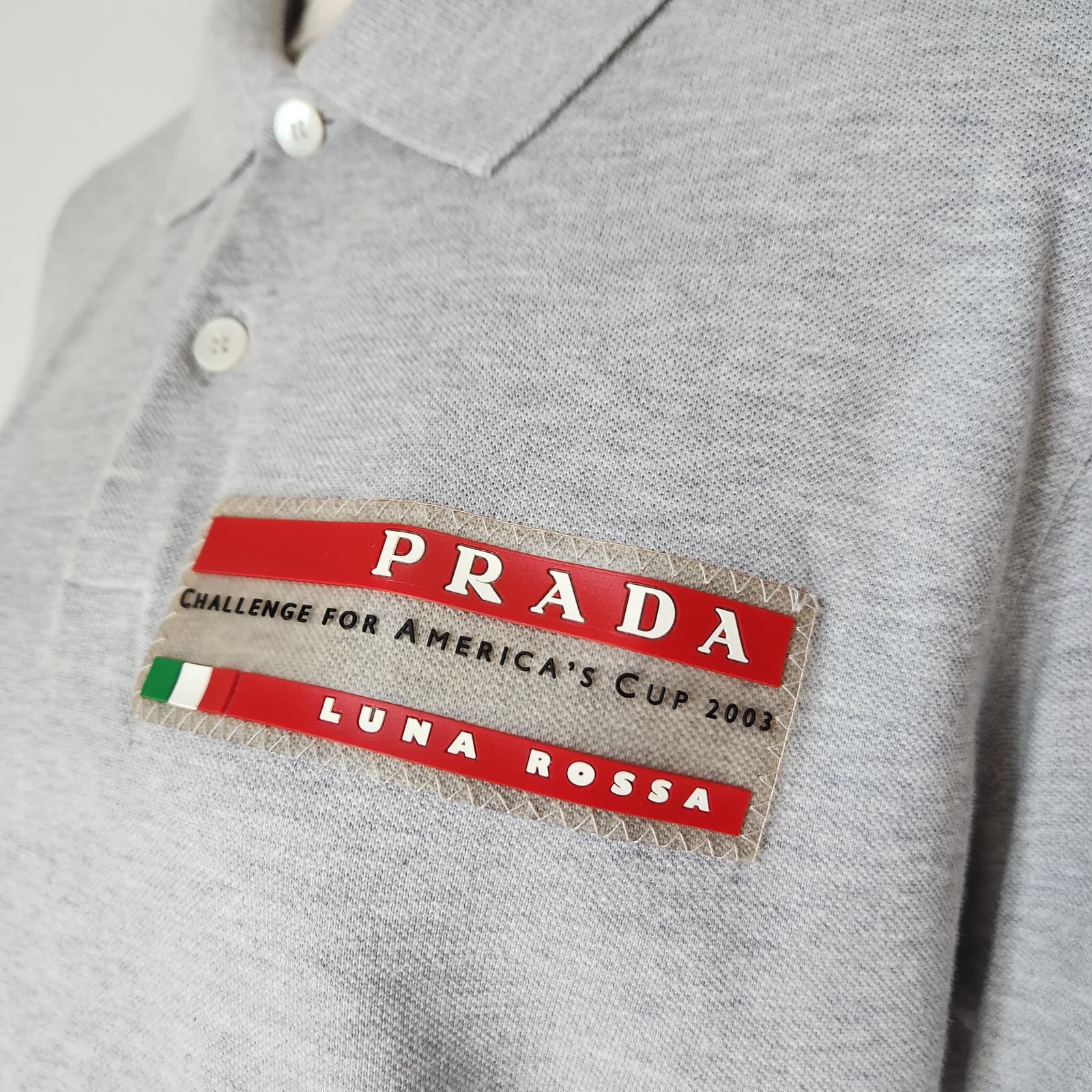 Vintage PRADA Luna Rossa Challenge for America s Cup 2003 Polo Shirt Grey Sz.M - Thumbnail 3