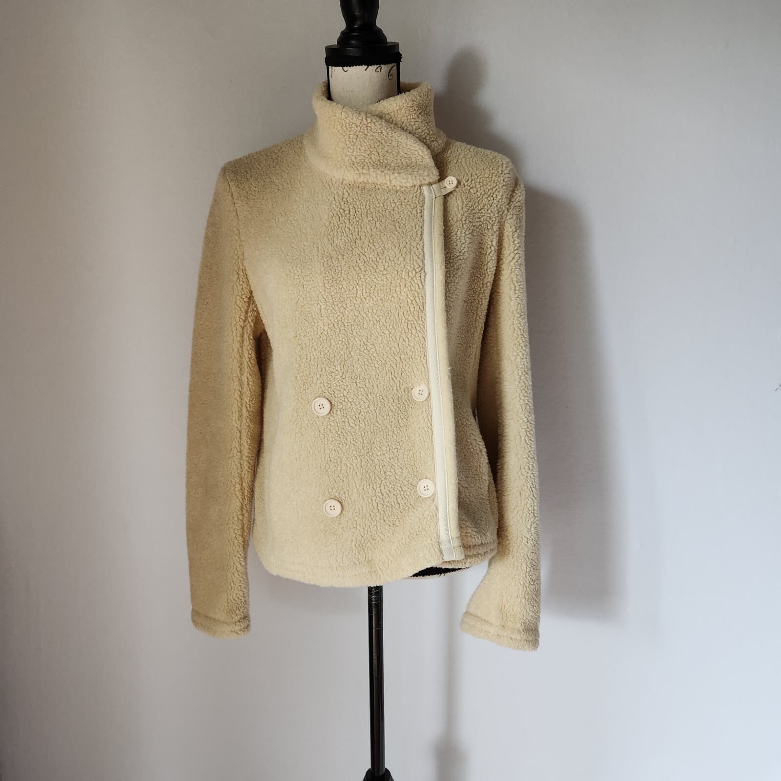 Standard James Perse Shrunken Sherpa Fleece Jacket High Neck Button Beige Sz.4 - Thumbnail 3