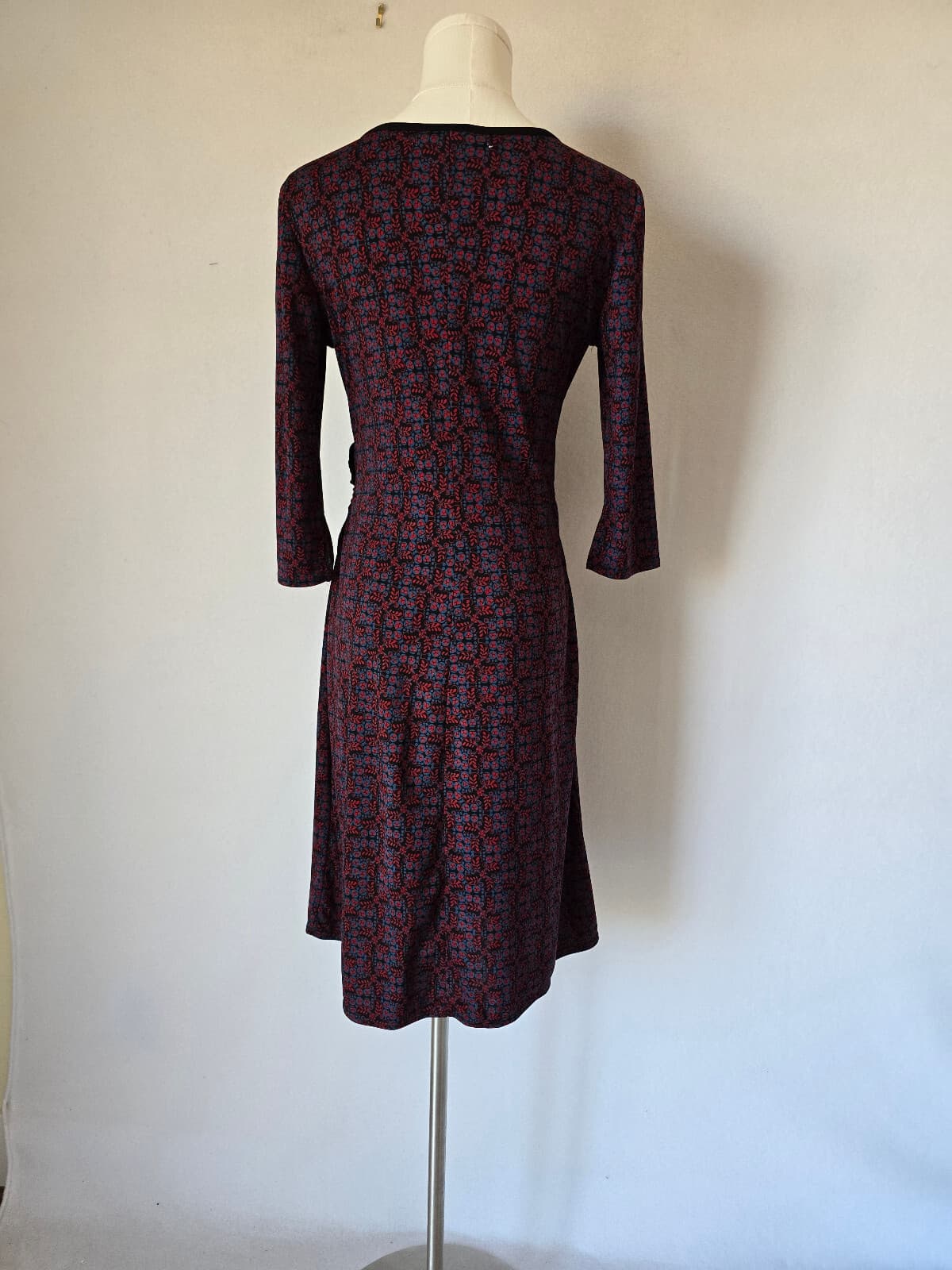 Vintage Y2K MAX Studio Made in USA Floral Jersey Faux Wrap Dress Red Blue Sz.SP - Thumbnail 6