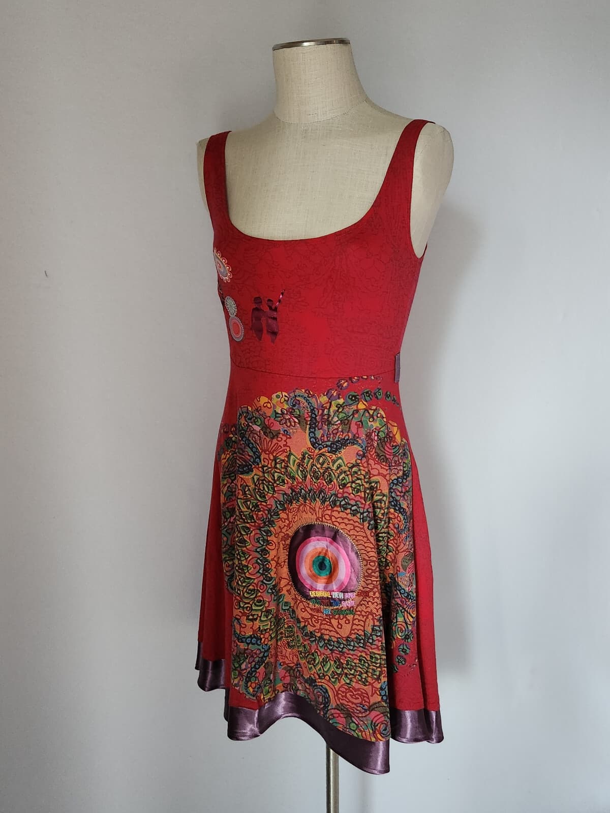 Desigual Embroidered Graphic Artwear Fit-Flare Summer Dress Sleeveless Red Sz.S - Thumbnail 3