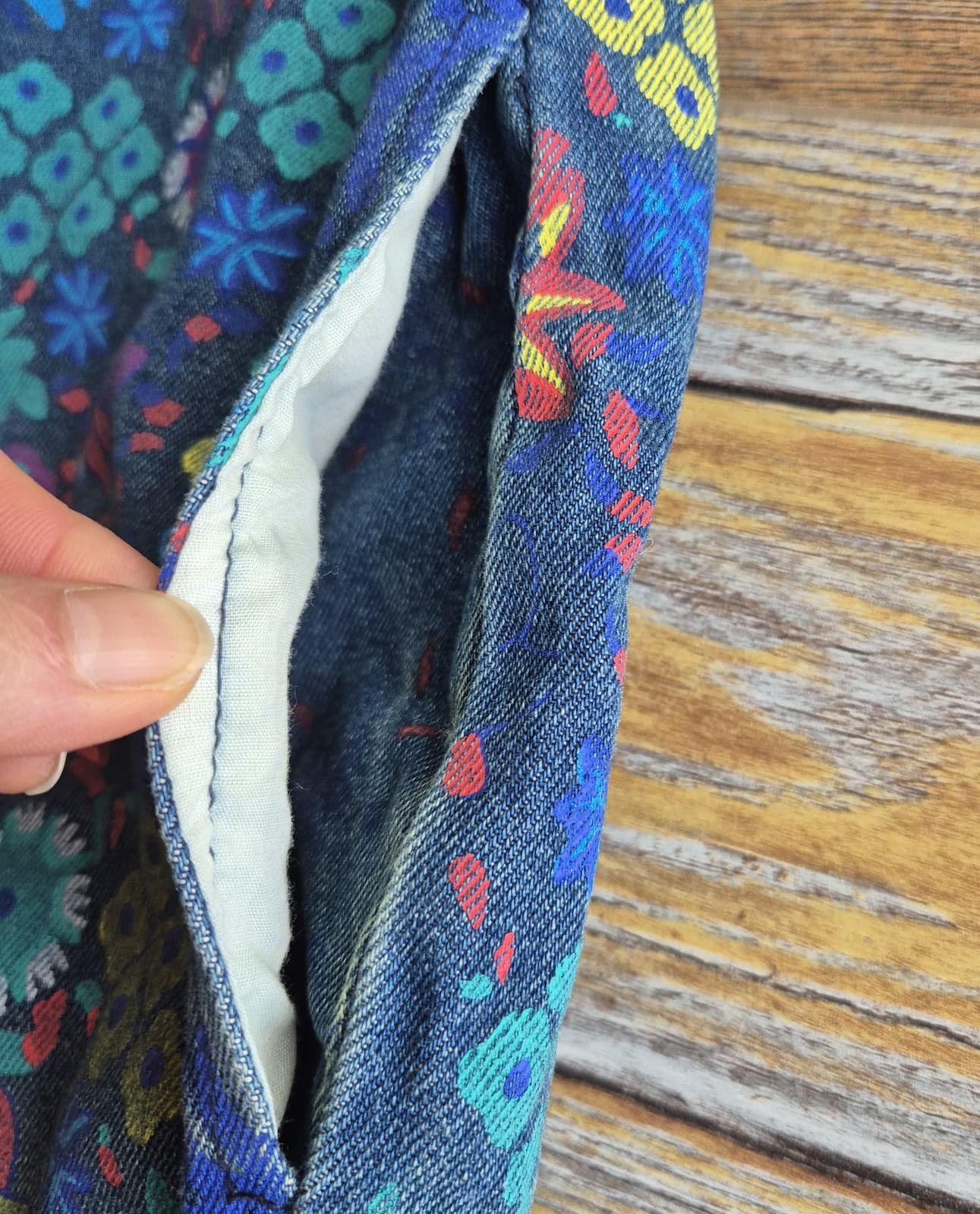 NWT Yeokou Floral Painted Loose Baggy Distressed Denim Overalls Pocket Blue O/S - Thumbnail 13