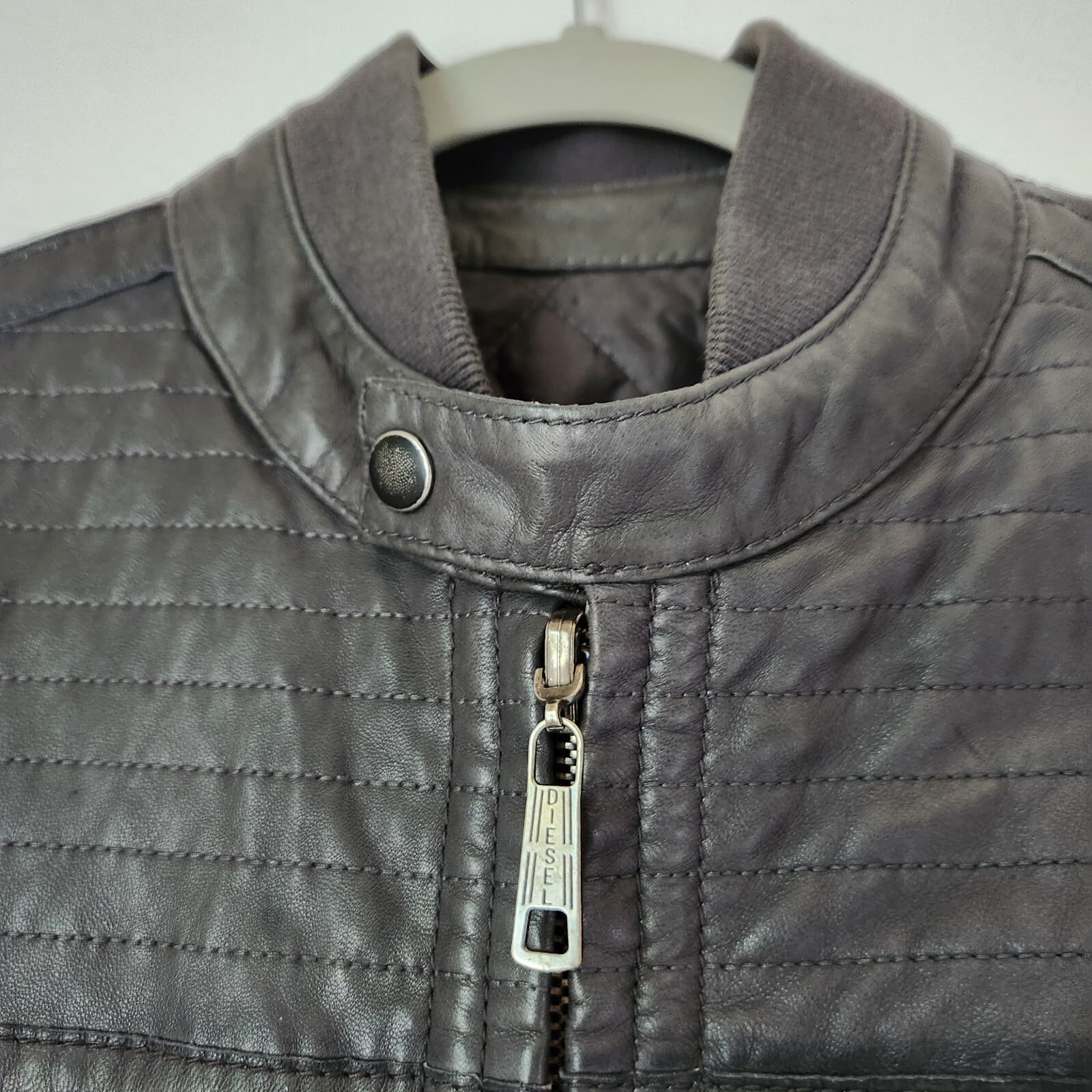 Vintage Diesel Lamb Leather Quilted Reversible Moto Bomber Jacket Black Size S - Thumbnail 8