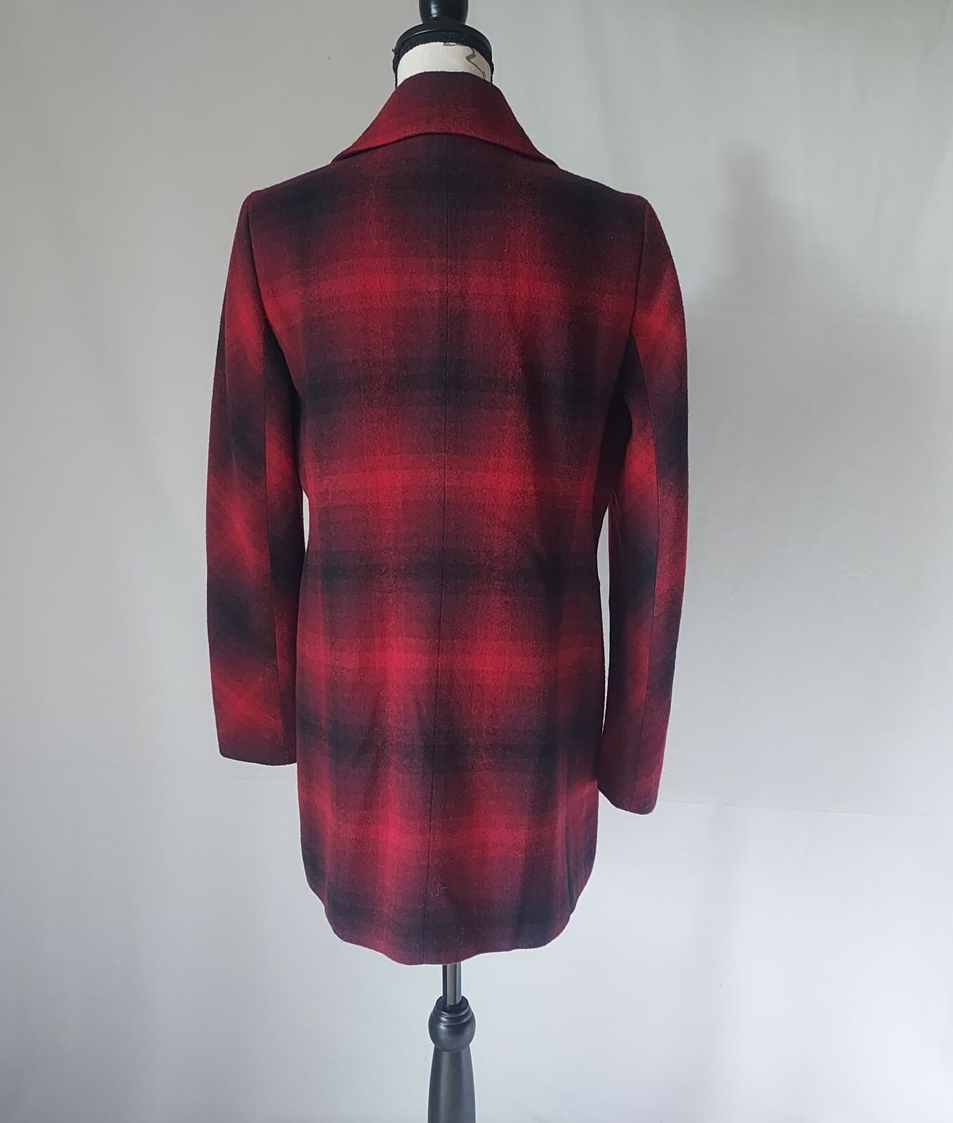 J.Jill Wool Blend Red Buffalo Plaid Pea Coat Jacket Snap Pocket Lined Women Sz.S - Thumbnail 5