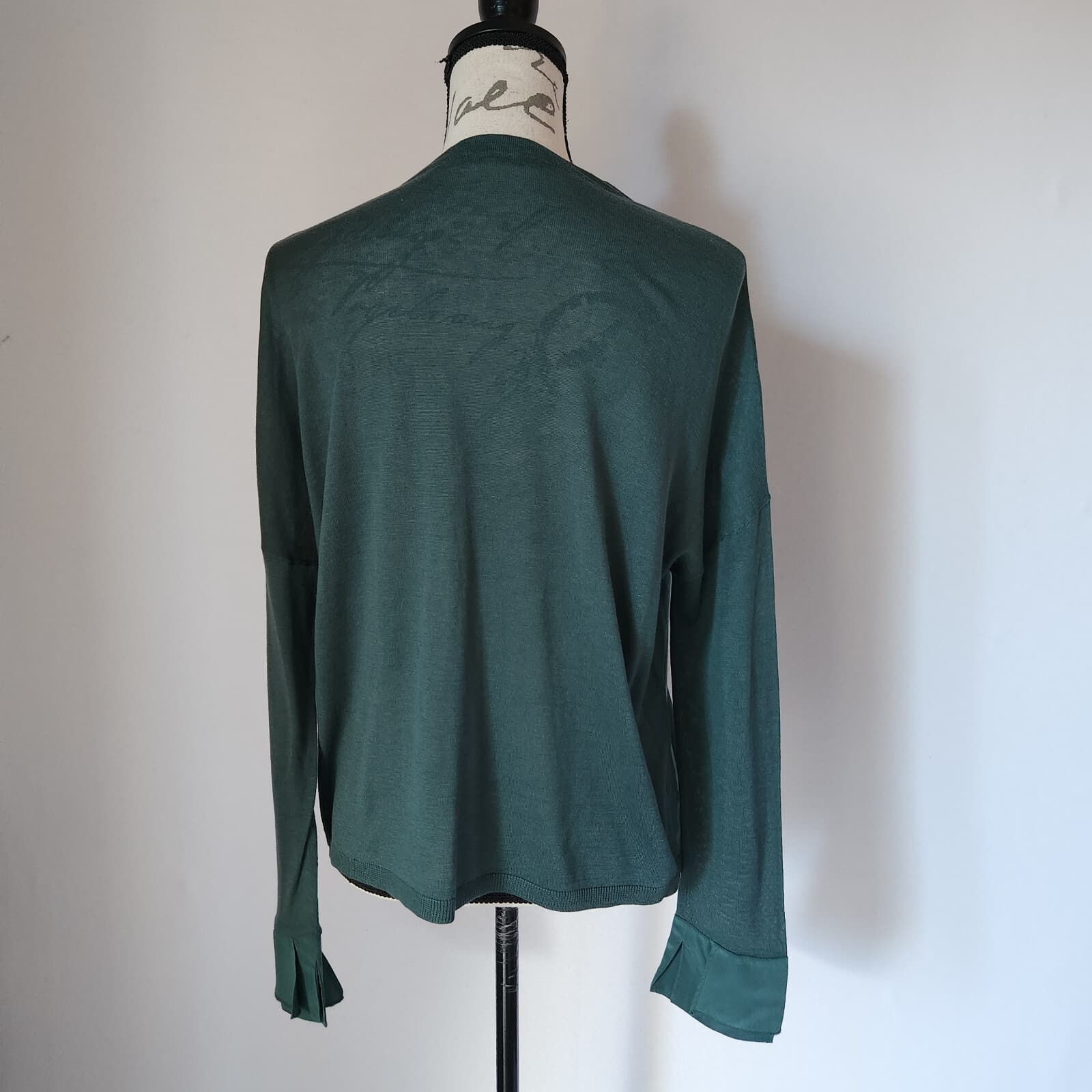 NWoT Schumacher Silk Linen Blend Cardigan Button V-Neck Green Women's 2 - Thumbnail 4