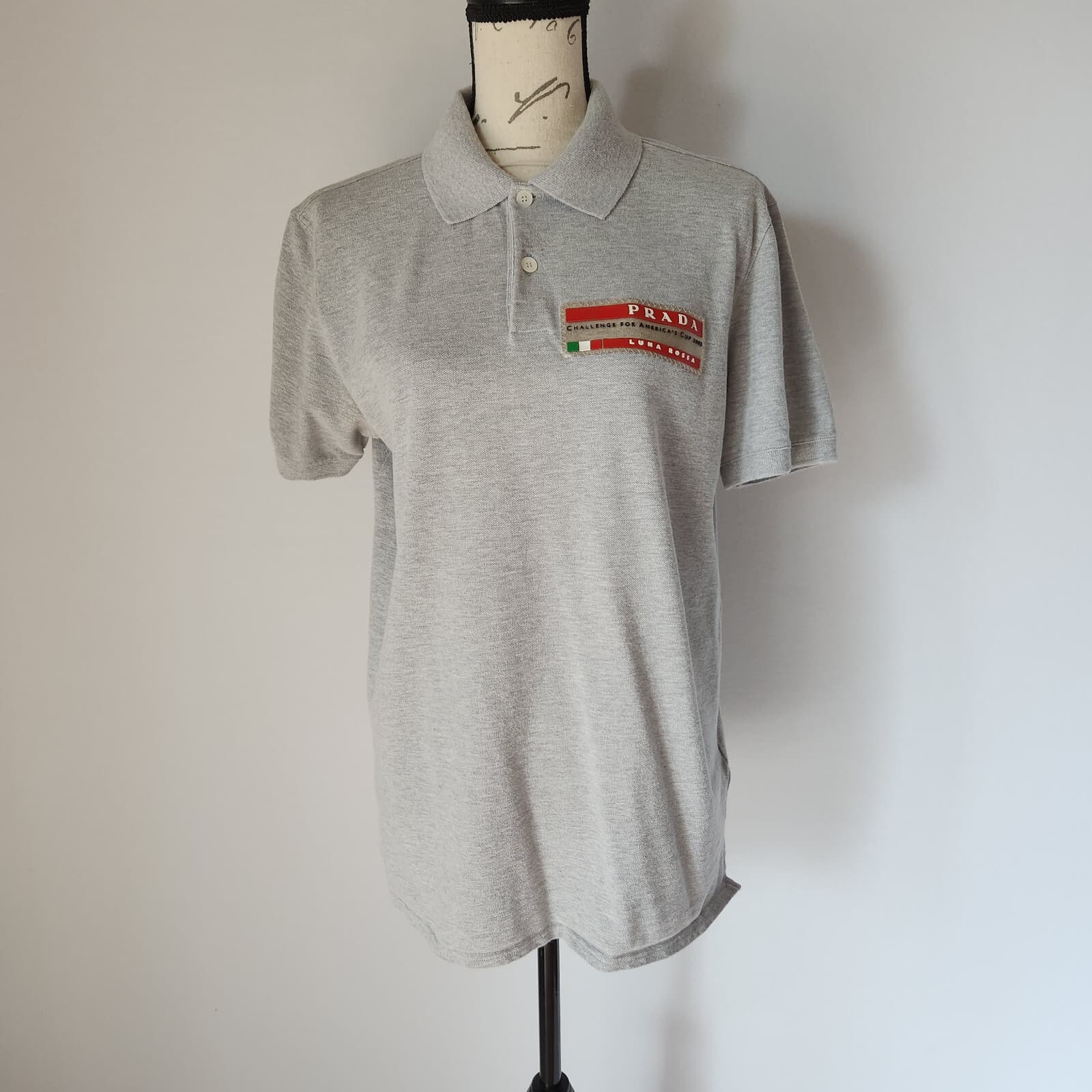 Vintage PRADA Luna Rossa Challenge for America s Cup 2003 Polo Shirt Grey Sz.M - Thumbnail 4