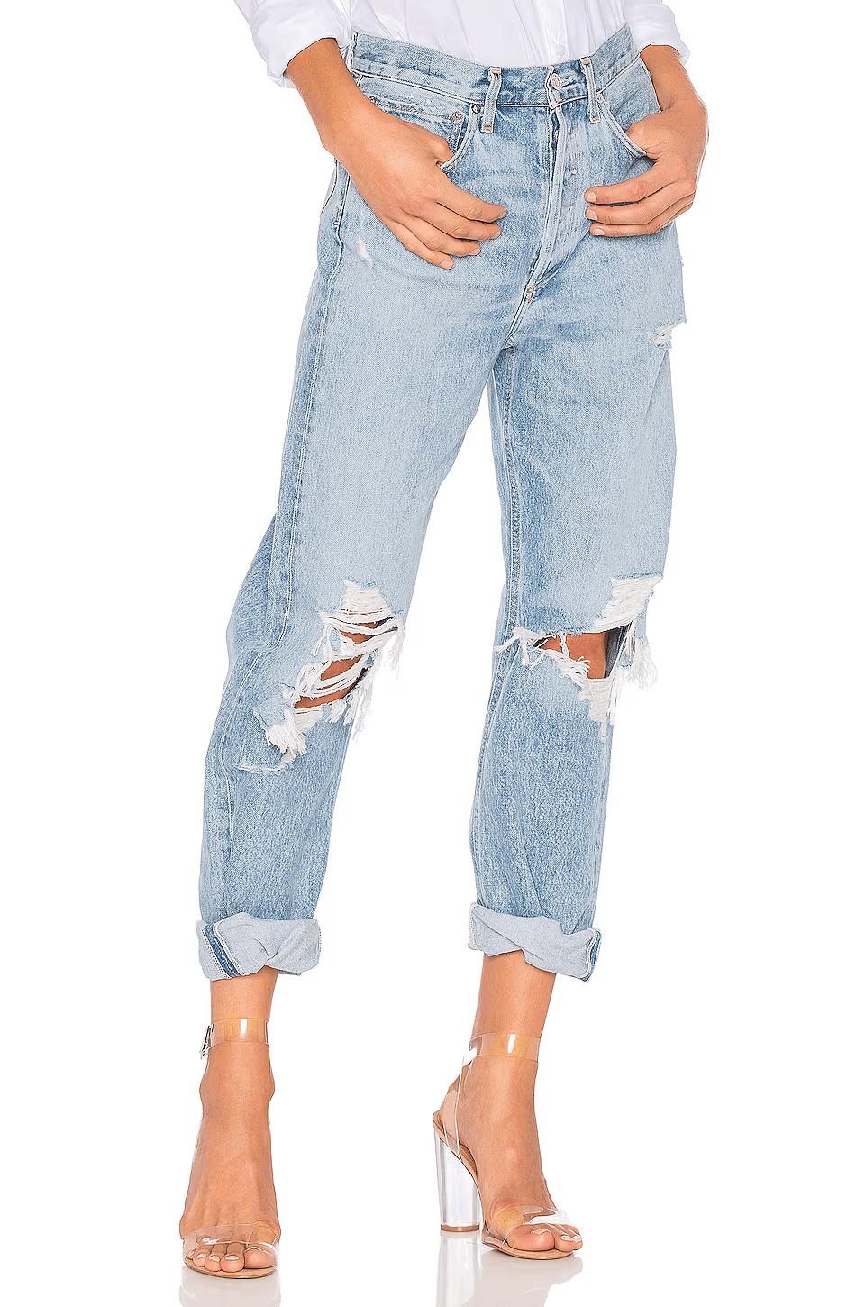 NWoT AGOLDE 90's Mid Rise Distressed Loose Fit Jeans Buttonfly Fall Out Sz.33 - Thumbnail 2