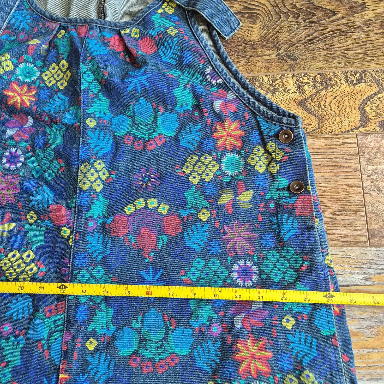 NWT Yeokou Floral Painted Loose Baggy Distressed Denim Overalls Pocket Blue O/S - Thumbnail 14