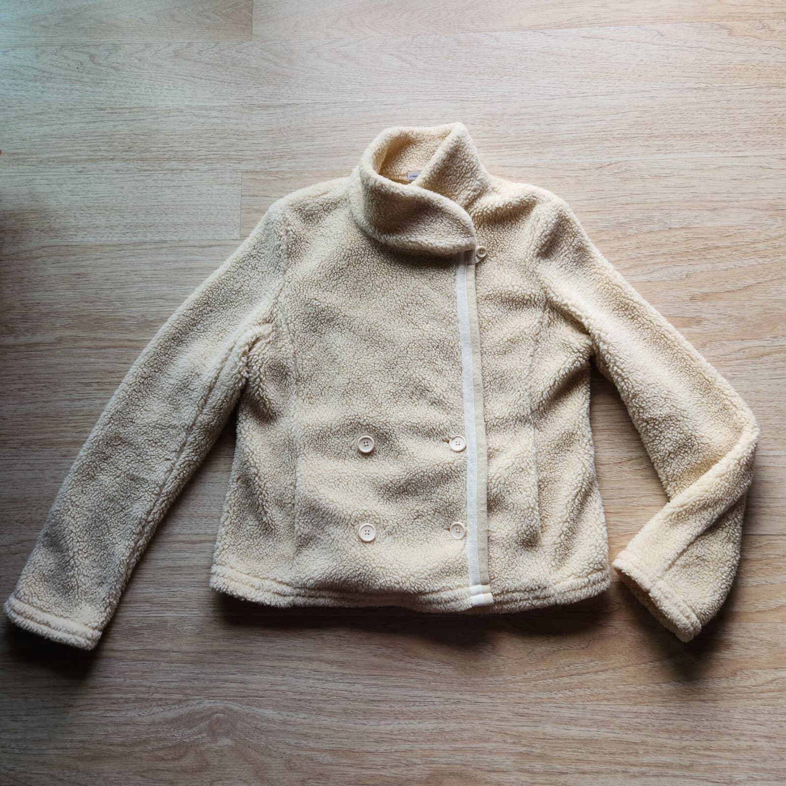 Standard James Perse Shrunken Sherpa Fleece Jacket High Neck Button Beige Sz.4 - Thumbnail 8