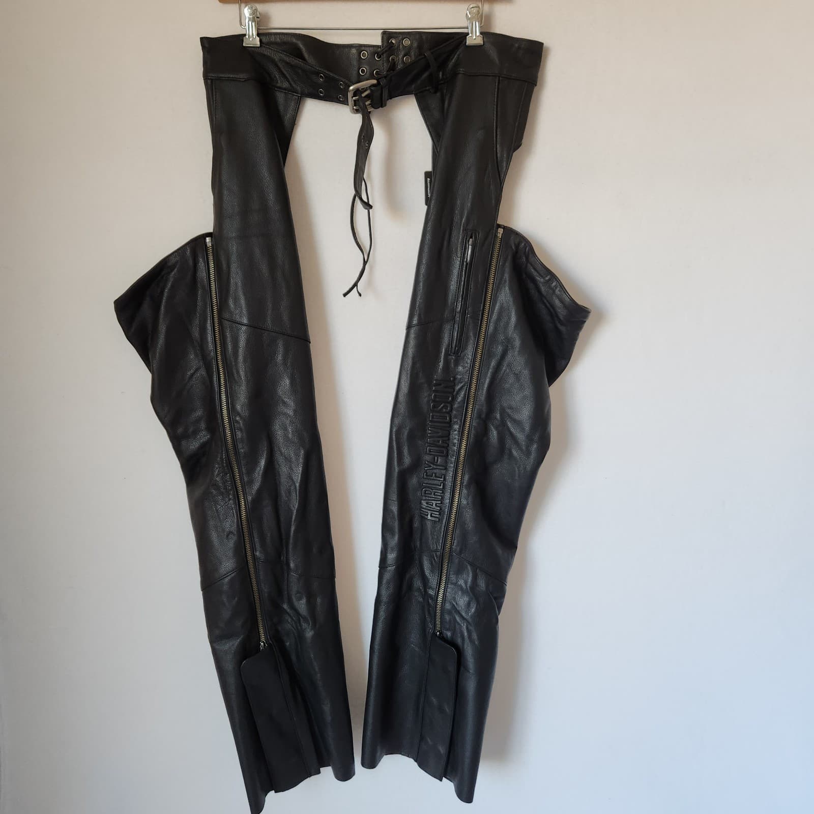NWT Harley-Davidson $325 Chap-Deluxe II Black Stretch Leather Motocycle Men's XL - Thumbnail 3