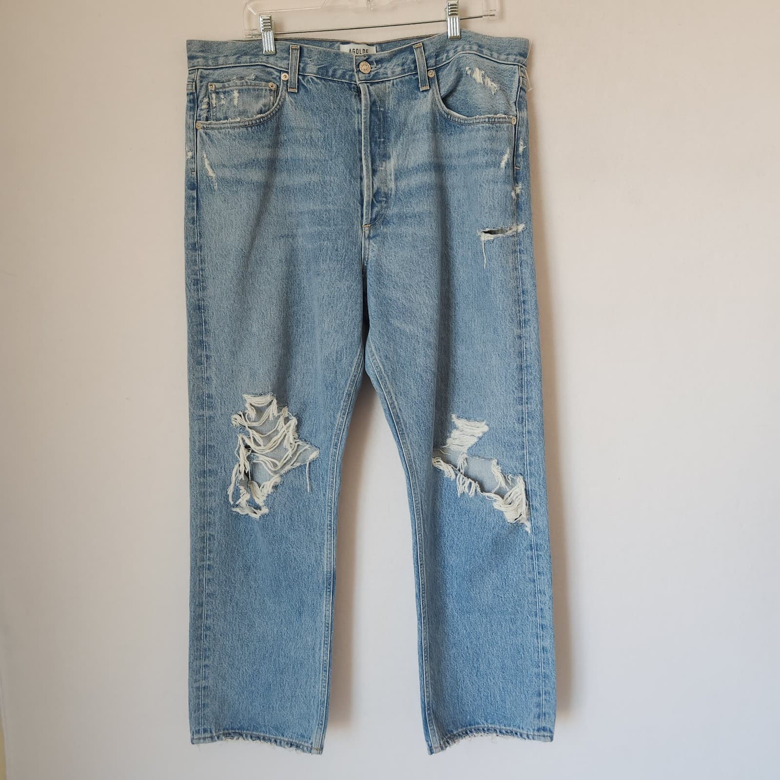 NWoT AGOLDE 90's Mid Rise Distressed Loose Fit Jeans Buttonfly Fall Out Sz.33 - Thumbnail 5